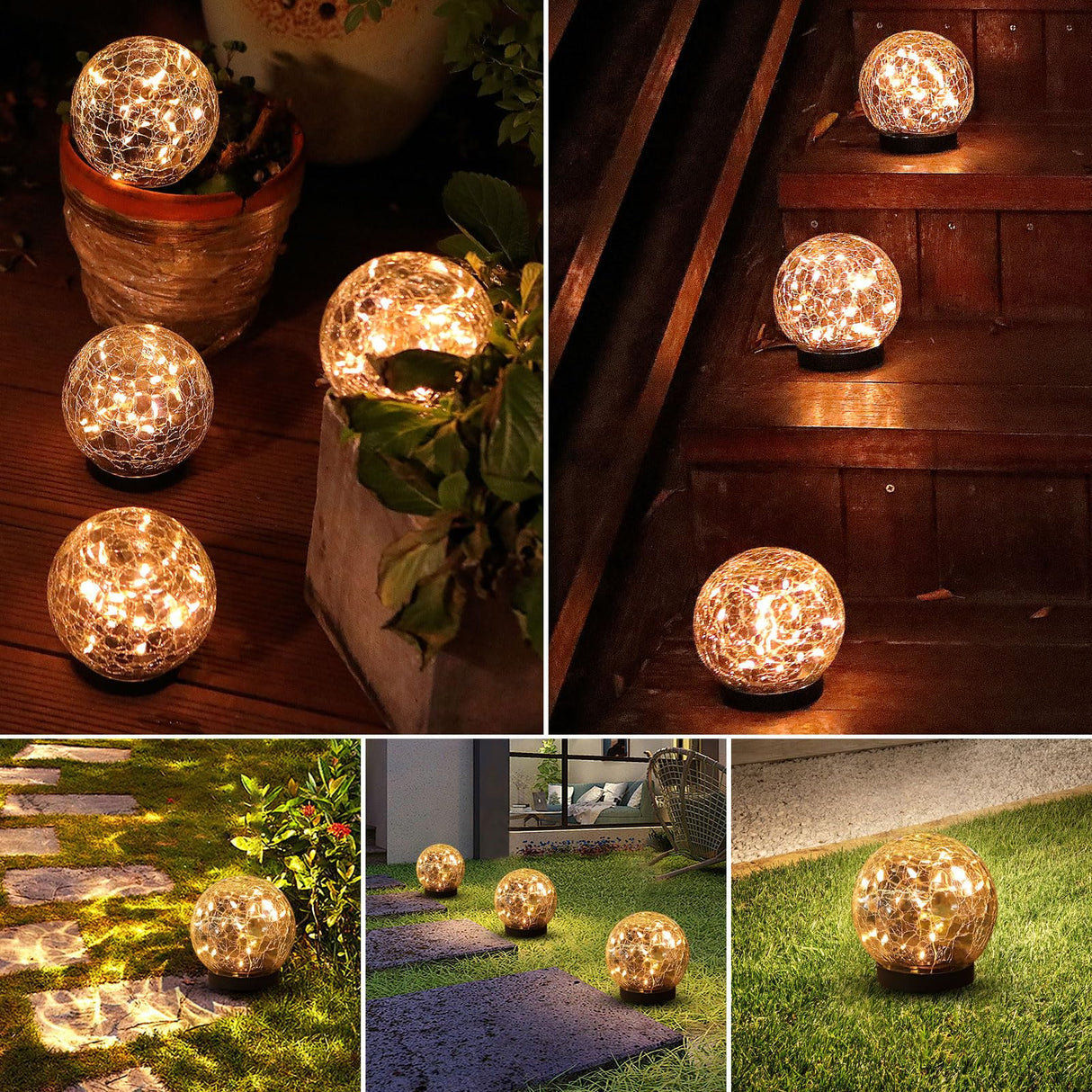 MLKNK Solar Globe Lights Outdoor Waterproof-Solar Balls-Solar Garden Lights-Solar Orbs for Outside 4 Pack Cracked Glass Ball for Lawn Patio Yard Backyard Decorations MLKNK