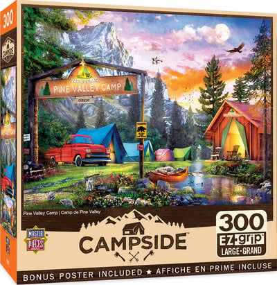 MasterPieces - 300 Piece Jigsaw Puzzle, Large EZ Grip Shapes, Pine Valley Camp, Fun for Adults, Seniors, Family, Kids, Non-Glare Finish, 18"x24"