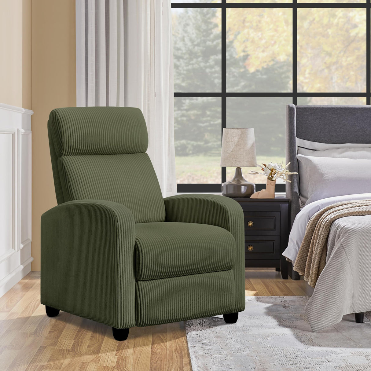 Yaheetech Corduroy Recliner Chair Single Sofa Home Theater Seating Adjustable Modern Reclining Chair for Living Room Bedroom Home Theater Dark Green Yaheetech
