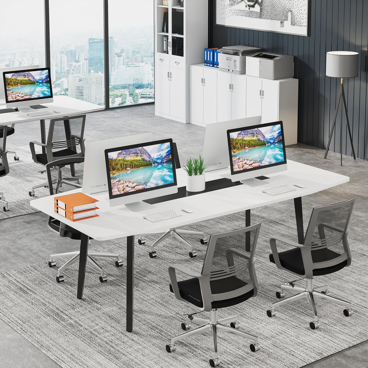 Tribesigns 6FT Conference Table, 70.86L x 35.43W x 29.52H Inches Boat Shaped Meeting Table, Modern Seminar Table for Office Meeting Conference Room (6ft, White & Black) Tribesigns