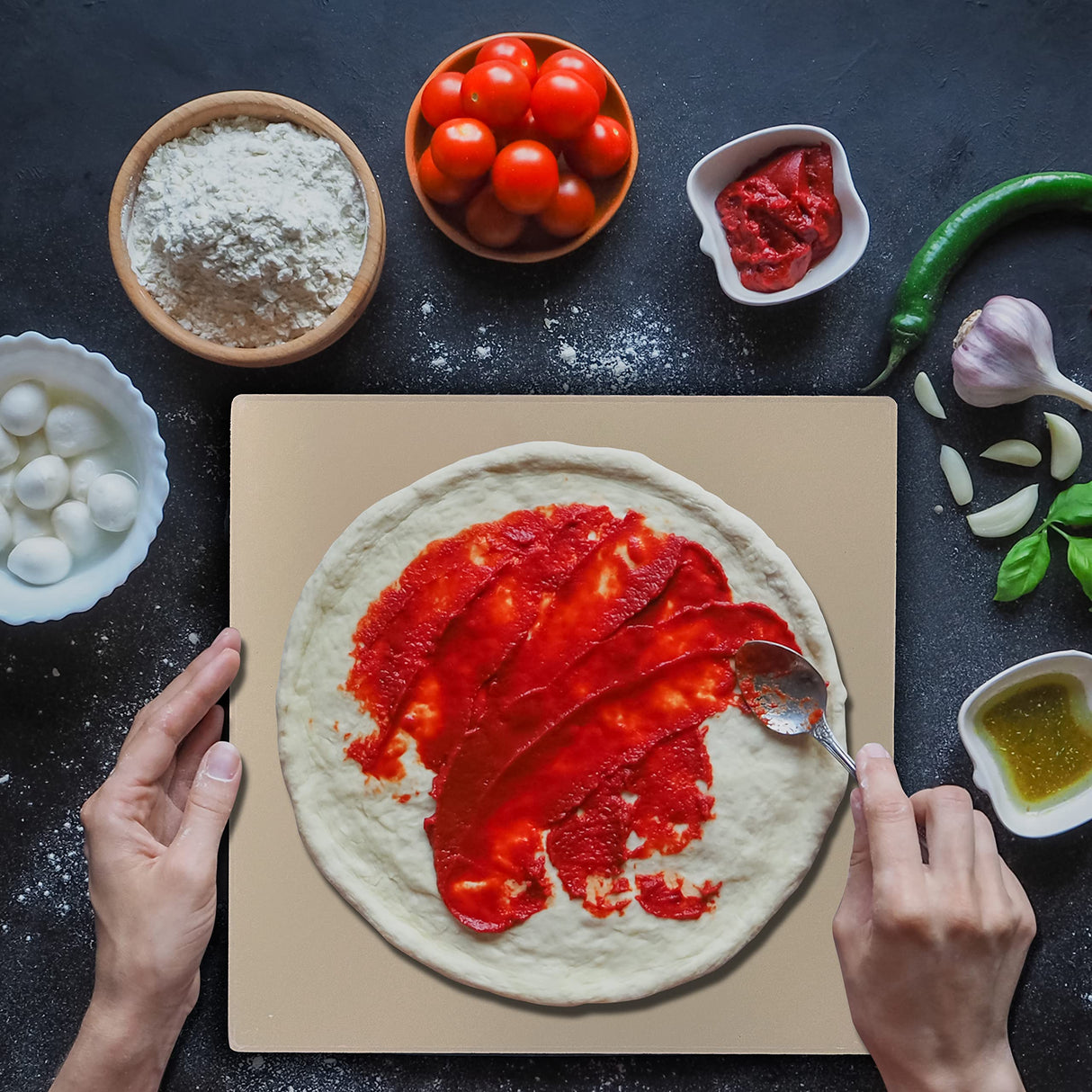 NutriChef Pizza Stone for Oven - Durable and Safe Cooking Stone for BBQ Grill and Oven, Thermal Shock Resistant Grilling Stone, For Pies, Pastry & Bread - 12.8” x 12.8” NutriChef