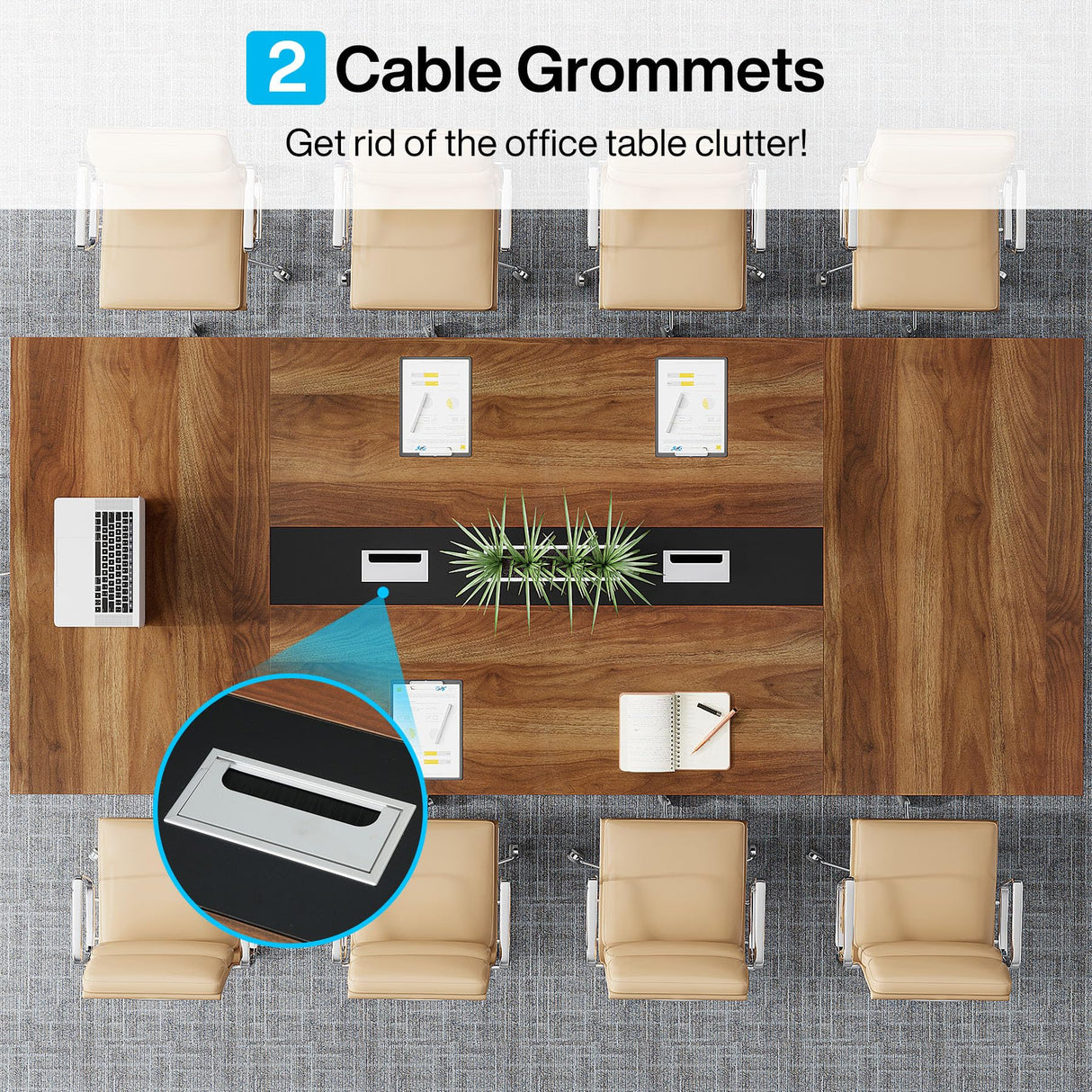 Tribesigns 8FT Conference Table, 94.49 L x 47.24 W x 29.53 H Inches Large Meeting Table/Podcast Table for 10 People, Business Style Wooden Training Table with Strong Metal Frame for Office Conference Tribesigns