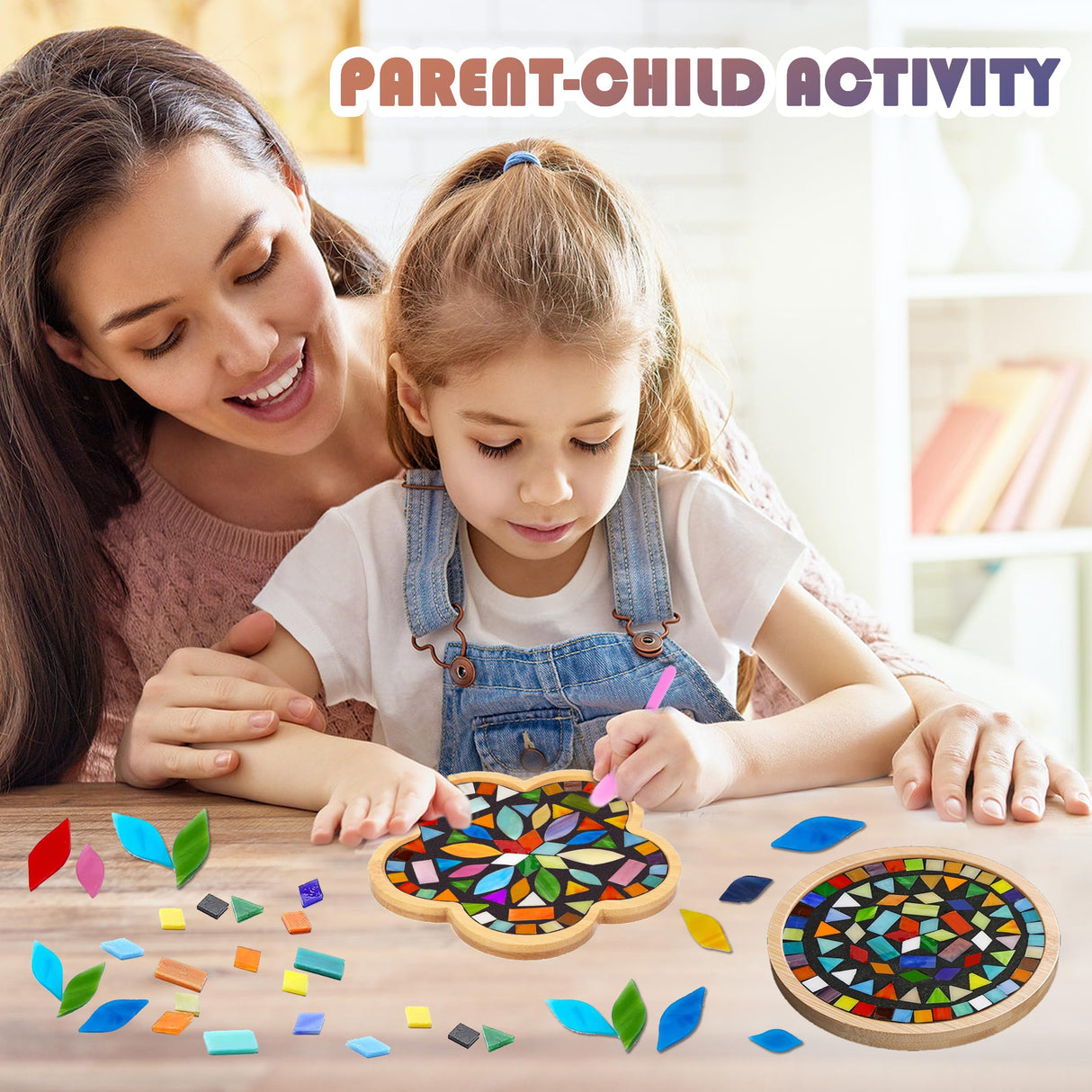 Nuyoach Diy Mosaic Craft Kit For Adults,Stained Glass Kits Mosaics Tiles For Crafts With Large Wooden Coaster Making Materials Package,Mosaic Ceramic Bulk Supplies For Women Kids Beginners Decor Gifts Nuyoach