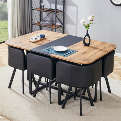 Rejeke 7-Piece Dining Table Set for 6,Modern Dining Table Set for 6 with Cushioned Chairs,60" Wood Kitchen Table Set for Home, Apartment,Office,Conference Room,Small Spaces, Space-Saving
