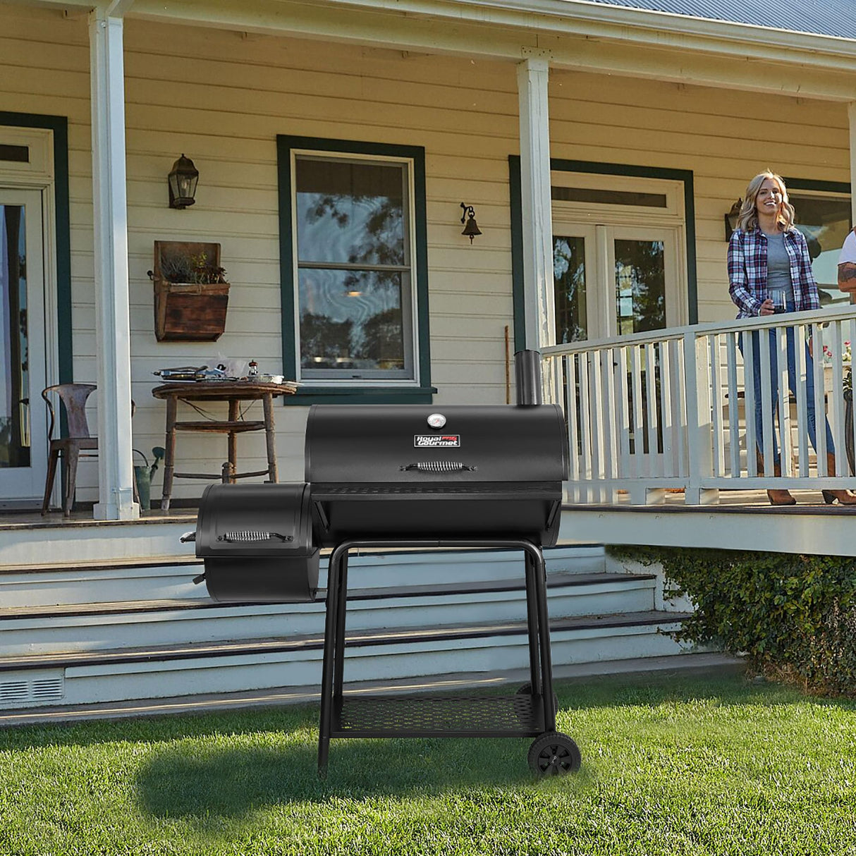 Royal Gourmet CC1830FC Charcoal Grill Offset Smoker (Grill + Cover), Black Royal Gourmet