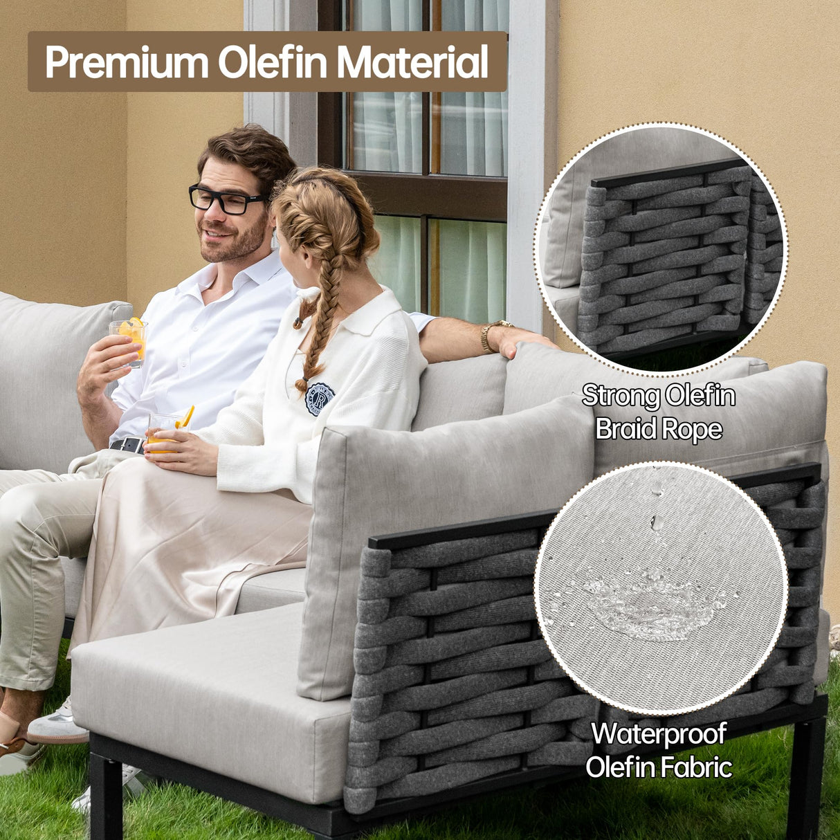 PIZZELLO 8 Piece Patio Furniture Sets, All-Weather Metal Outdoor Couch Sectional Set, Outdoor Conversation Set for Garden, Patio Sofa with 6" Thick Cushions and 2 Coffee Tables, Beige PIZZELLO