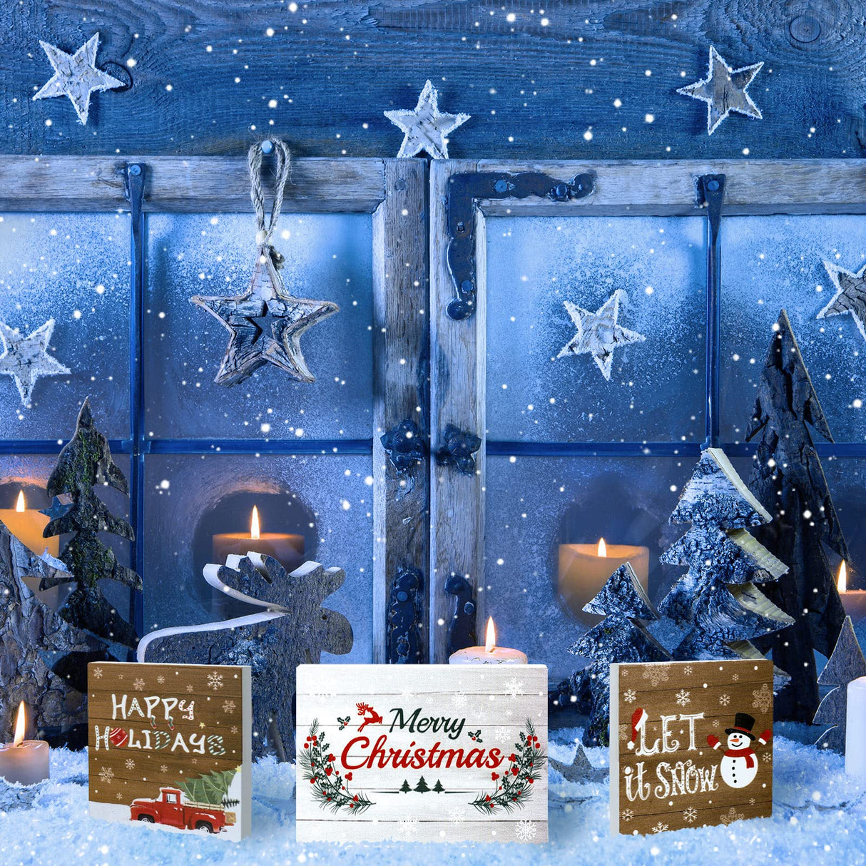 3 Pieces Christmas Tiered Tray Wood Signs Farmhouse Tray Decor Wooden Table Sign Christmas Inspired for Xmas Party Home Crafts Decorations DIY Decor Rustic Mini Wood Kitchen Signs Jetec