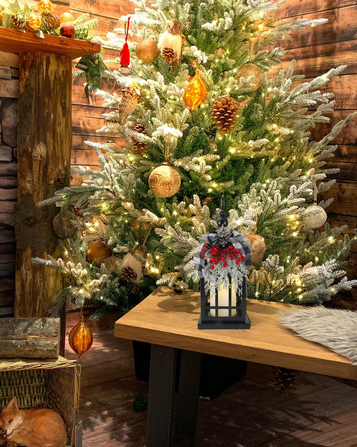 iStatue Metal Black Christmas Lantern with Flameless Candle, 14'' Modern Farmhouse Decor Festive Holiday Rustic Home Gifts for Indoor/Outdoor (Xmas) iStatue