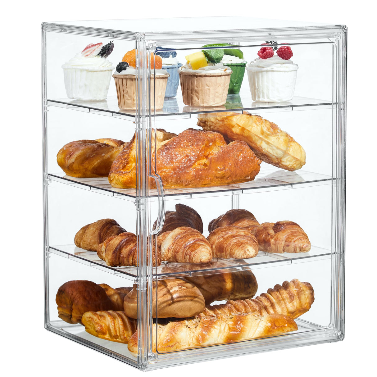 Pastry Display Case,Bread Box for Kitchen Countertop,4 Layers Adjustable Clear Bread Storage with Magnetic Door Bakery Pastry Display15.5x11.4x9.8inch,1 Pack SANKEU