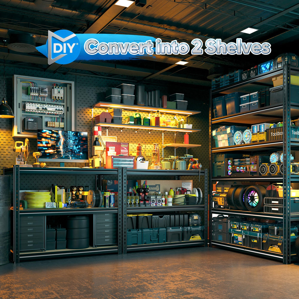 DurayLoly 84" H Garage Shelving, 6 Tier Storage Shelves Load 3000 lbs, Adjustable Garage Shelves, Metal Shelving Unit for Warehouse, Basement, Pantry, 40" Wx 16" D x 84" H, Black DurayLoly