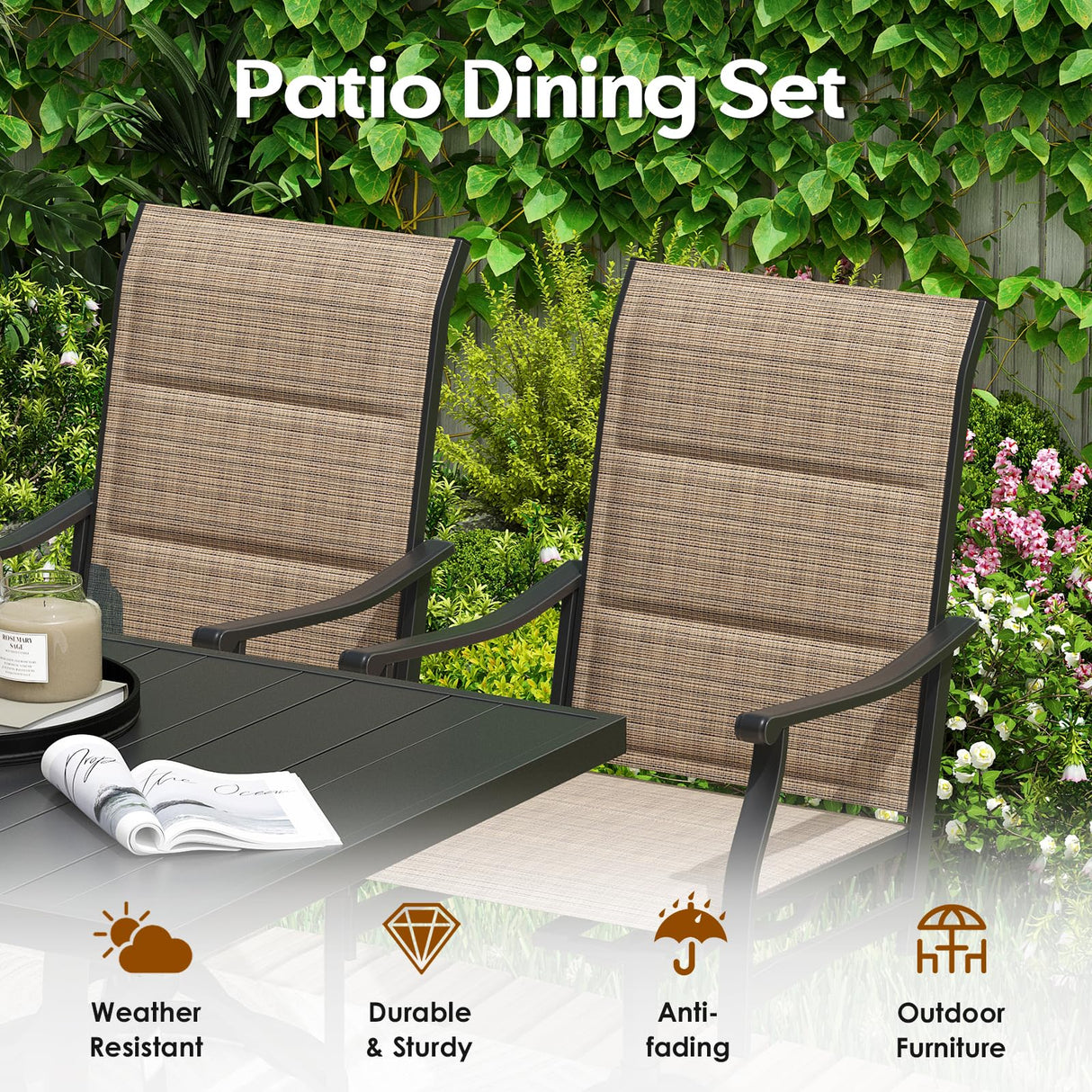 Soohow Patio Dining Set for 6, 7-Piece Outdoor Dining Table and Chairs Set, 6 x Swivel Outdoor Chairs with Paded Textilene and 60"x35" Patio Table with 1.57" Umbrella Hole for Poolside, Backyard Soohow