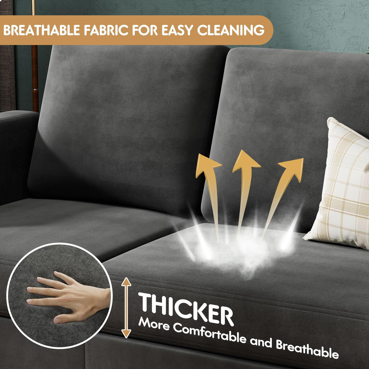 VICTONE Convertible Sectional Sofa Couch, 3 Seat L-Shaped Sofa with Linen Fabric Ottoman Small Couch for Small Apartments, Living Room and Office (Dark Gray) VICTONE