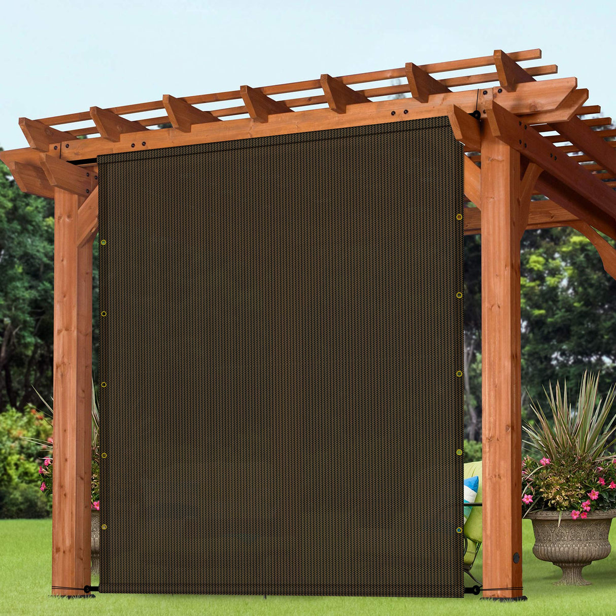 Patio 8' x 16' Pergola Canopy Replacement Shade Cover Universal Outdoor Sun Shade Cloth with Weighted Rods, Shade Screen for Gazebo Deck Porch Balcony, Brown Patio