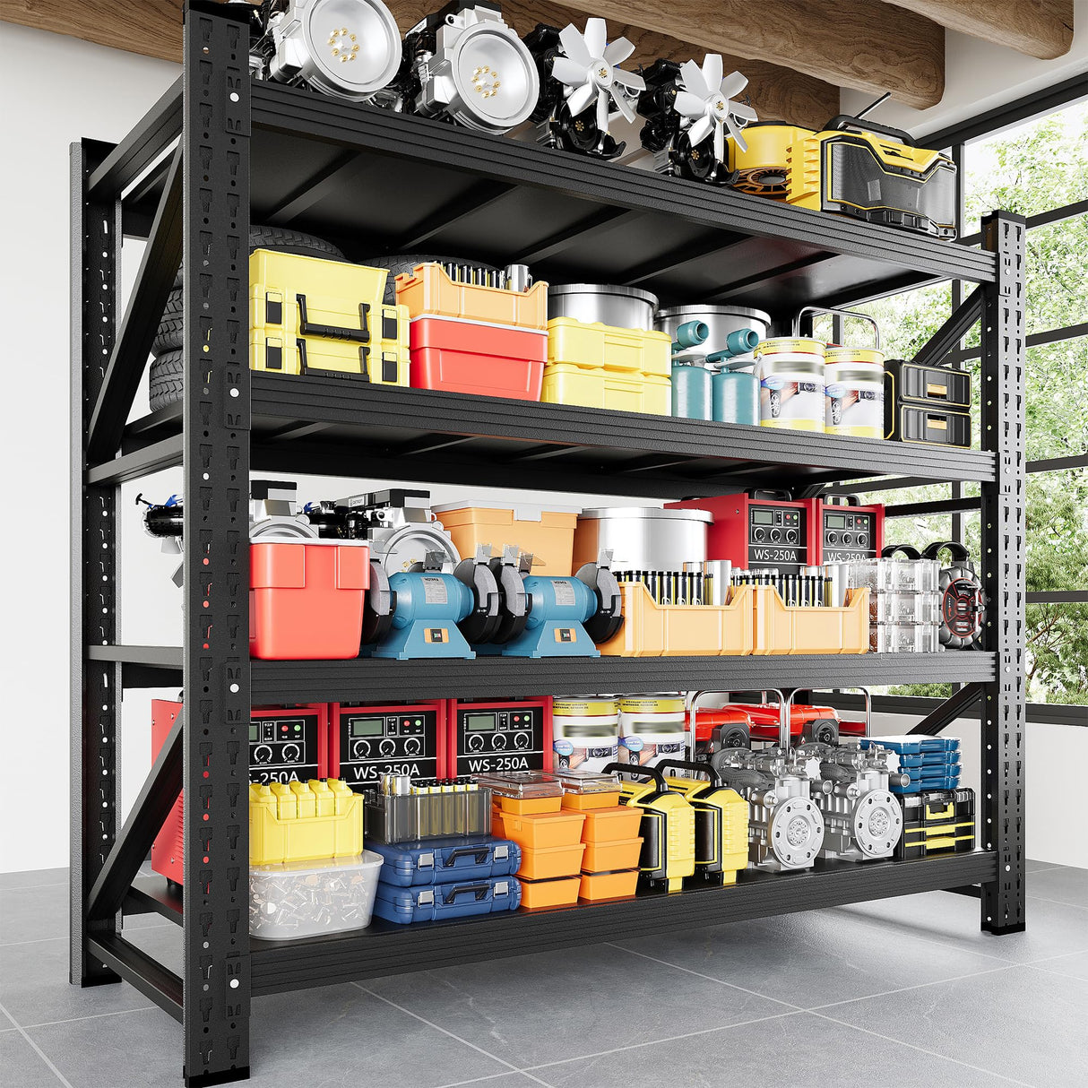 Anxxsu 3000LBS Storage Shelves, 48" W Heavy Duty Garage Shelving Unit, Adjustable Industrial Shelving, 4 Tier Metal Shelving for Garage, Supermarket, Warehouse, 48" W x 24" D x 70" H Anxxsu