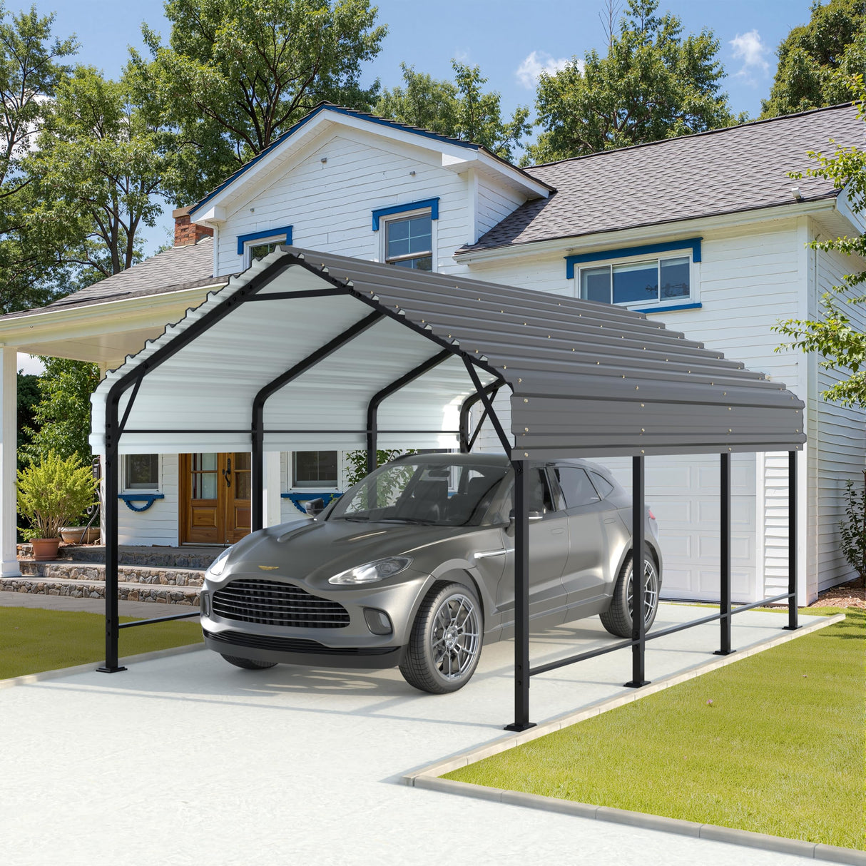 Shintenchi 12x15 FT Carport,Metal Carport with Enhanced Base, Oversized Garage Outdoor Galvanized Shelter,Heavy Duty Carports Canopy for Cars,Boats and Tractors Shintenchi