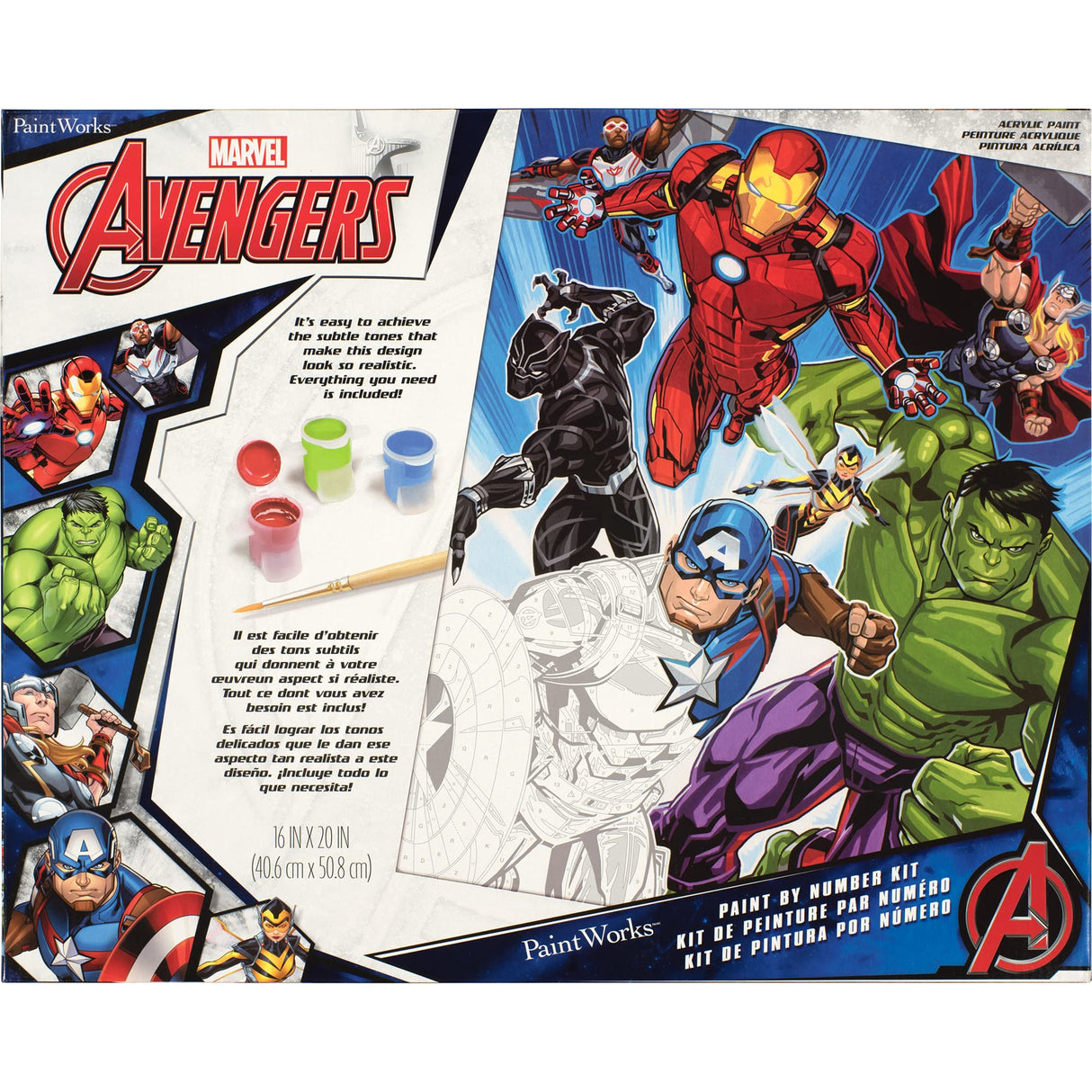 Dimensions PaintWorks Marvel Avengers Paint by Numbers for Adults and Kids, Finished Project 16" x 20", Multicolor 21 Piece Dimensions
