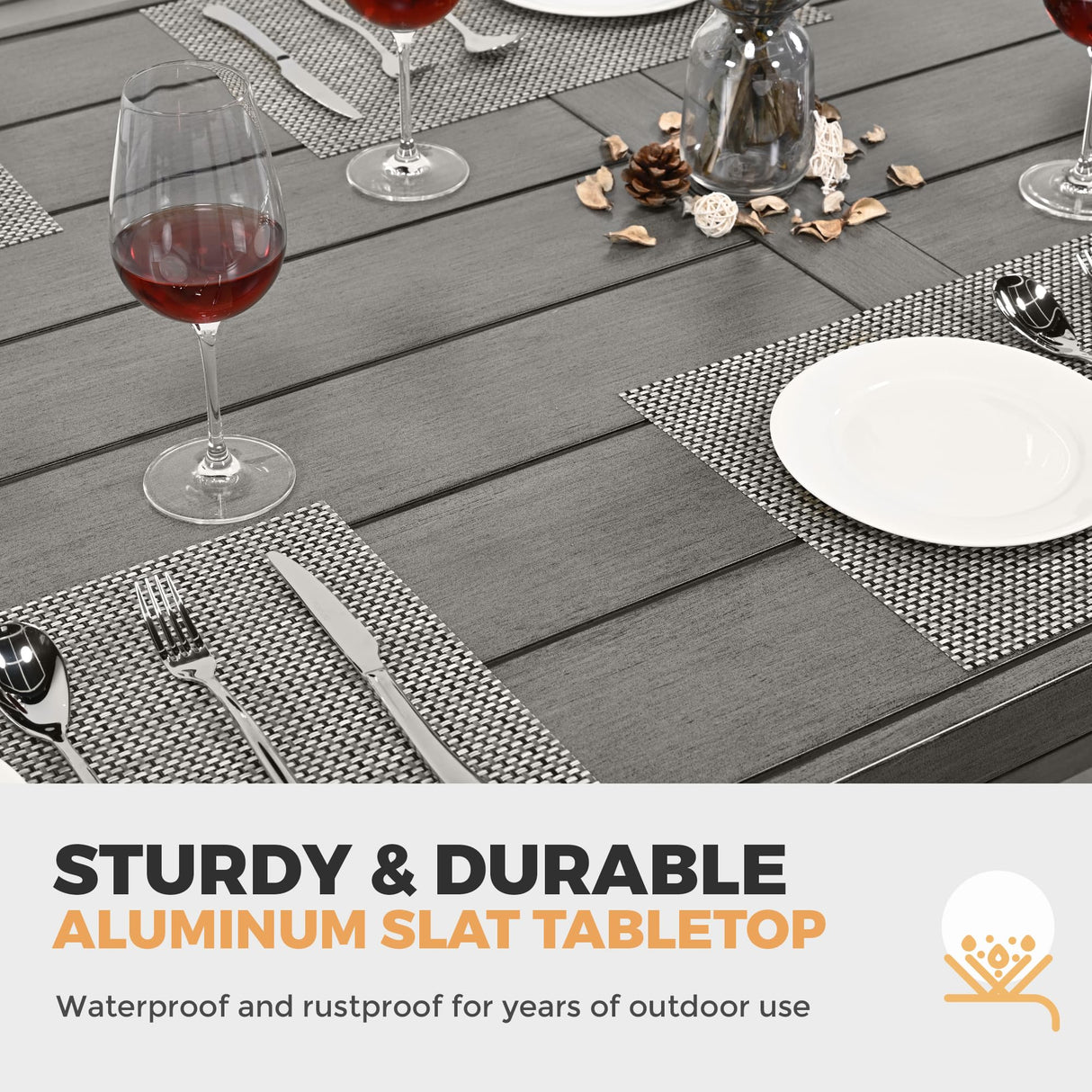 HAPPATIO 9-Piece Patio Dining Set - All Aluminum Table and Chairs for 8, Includes Rectangular Table and 8 Chairs with Cushions, Lawn, Garden HAPPATIO