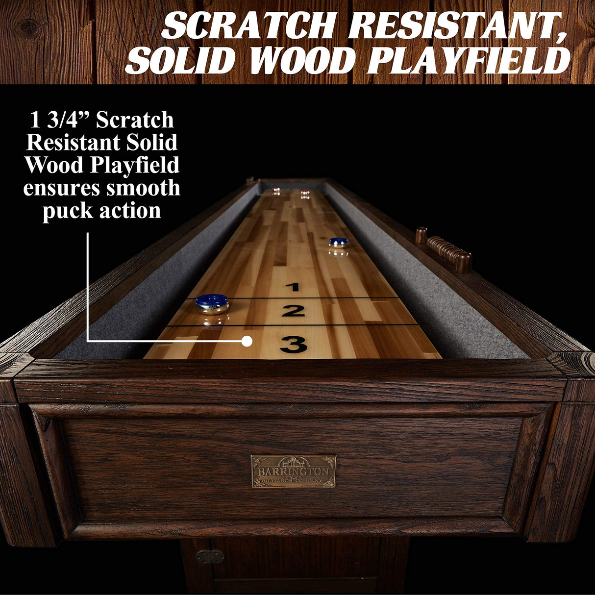 Barrington Billiards 12' Webster Shuffleboard Table with Scratch-Resistant Playfield and 8 Puck Set Barrington Billiards