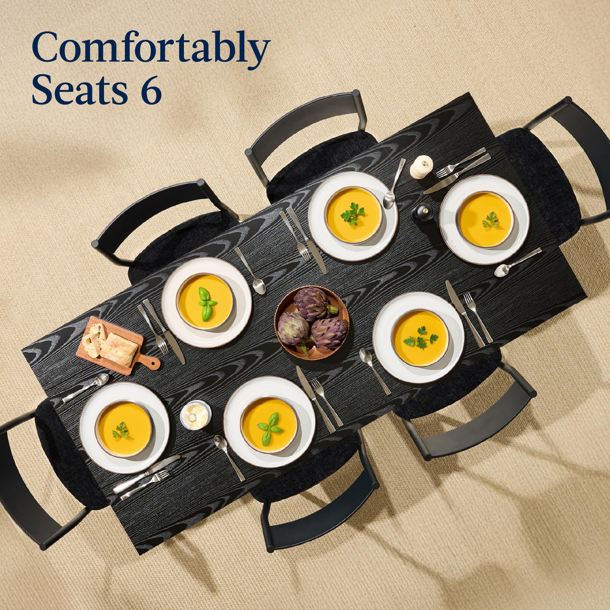 Best Choice Products 7-Piece Modern Dining Room Set, Kitchen Table Set, Dining Table w/ 6 Chairs, Upholstered Cushions, Solid Metal Frame, Curved Backrest - Black/Black Best Choice Products