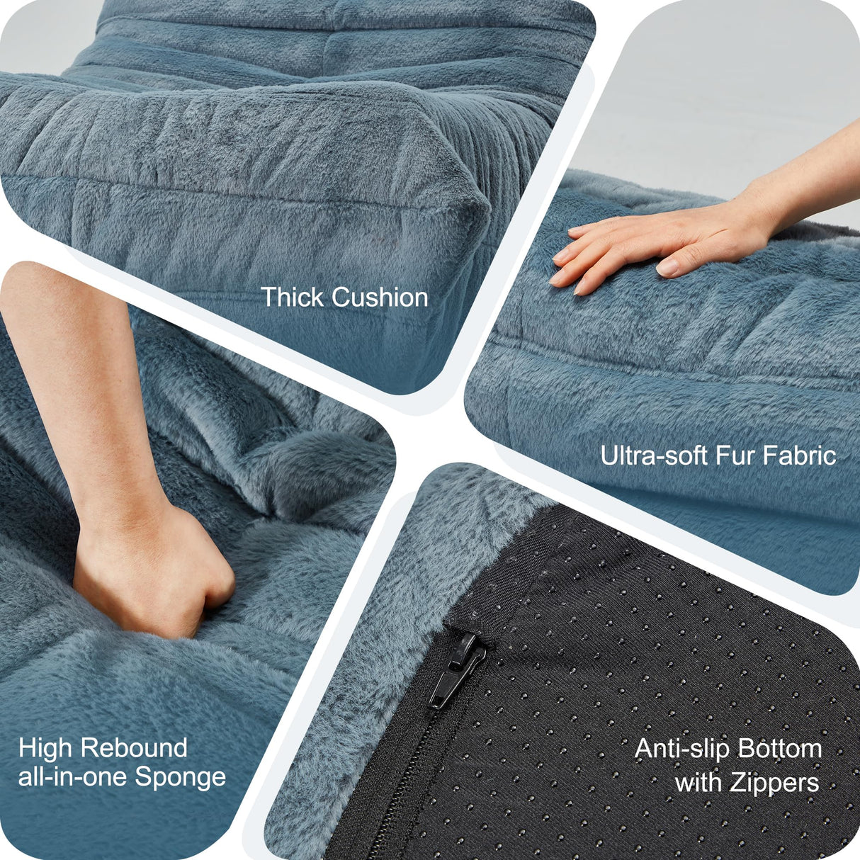 Bean Bag Chairs for Adults Giant Bean Bag Chair Memory Foam BeanBag Chair Big Bean Bag Sofa with Filler Faux Fur Fireside Beanbags Lazy Sofa for Living Room Bedroom Dorm Office (Bluegrey Plush) Hobestluk