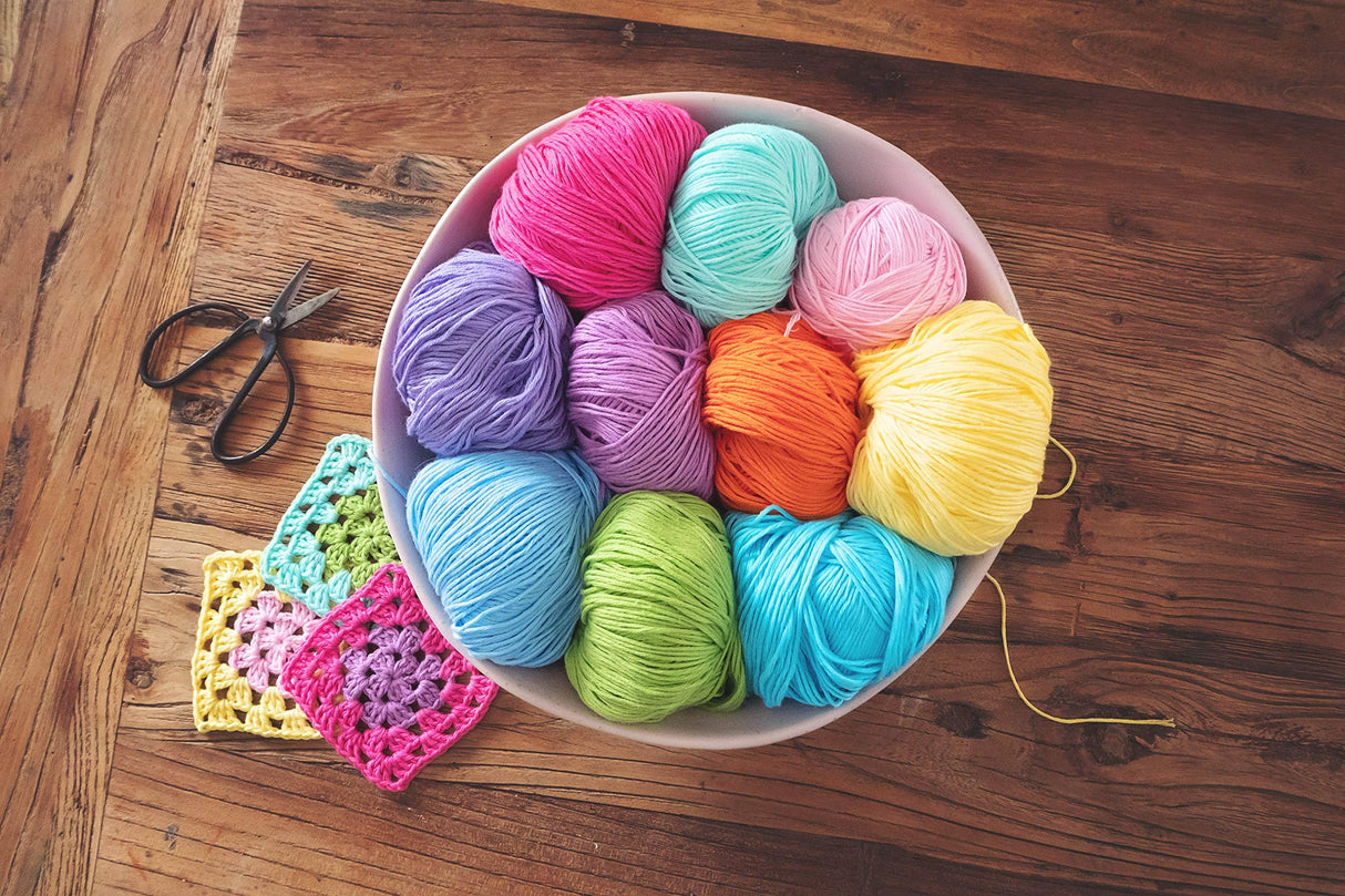 Studio Sam Pure Cotton Yarn Set for Knitting and Crochet. Pack of 10 Skeins, Total 1850 Yards. Great for Baby Blankets and Clothes. Boho Brights Collection. Studio Sam and Co