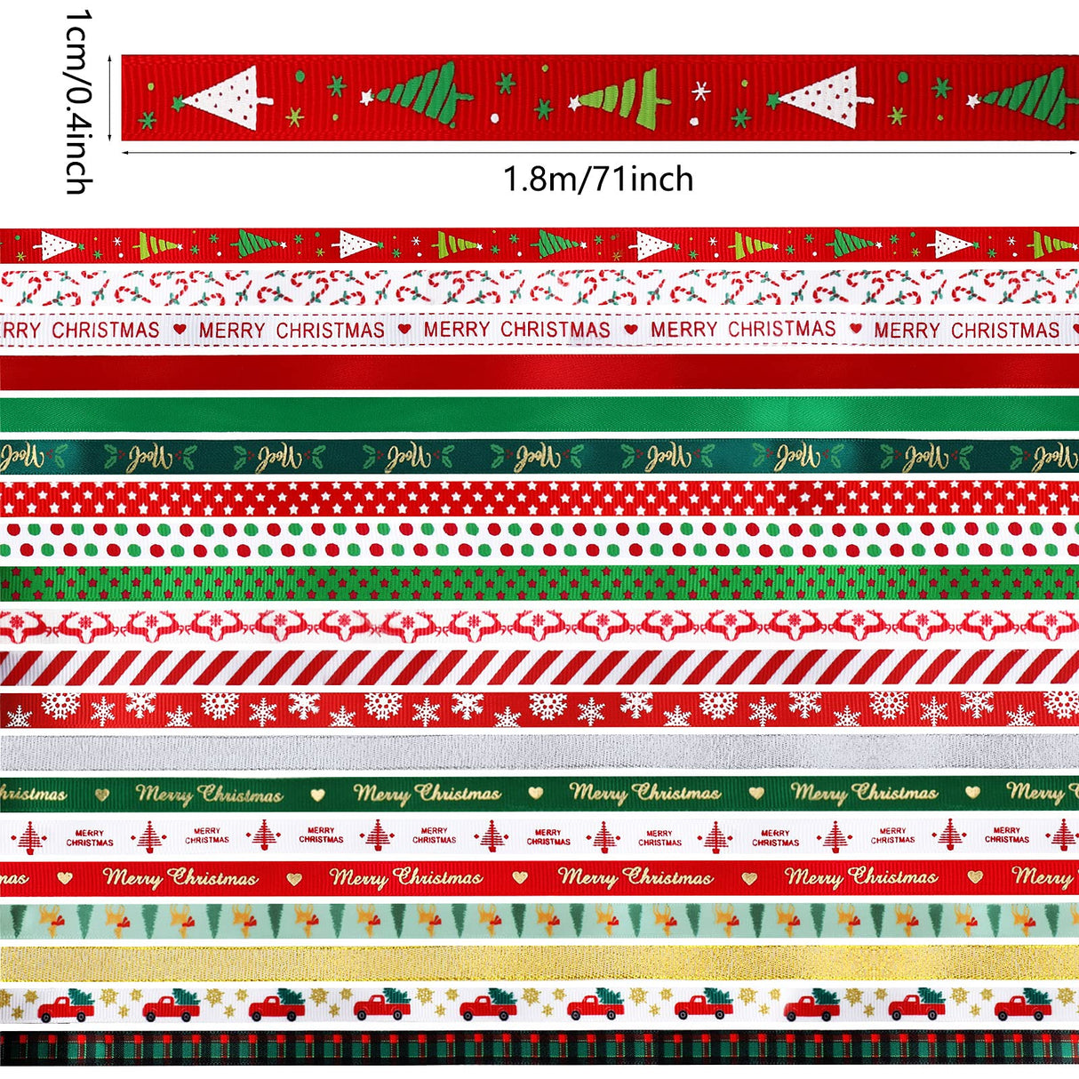 40 Rolls Christmas Thin Ribbon 80 Yard Grosgrain Snowflake Holiday Christmas Tree Gift Wrapping Ribbon Soft Crafts Xmas Polyester Satin Hair Bow Clip Accessory for Xmas DIY Craft Decor Syhood