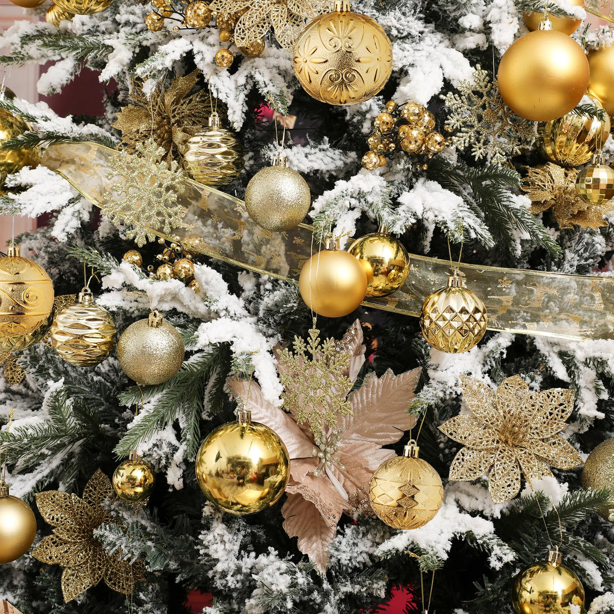 Wironlst Christmas Ball Ornaments - 30pcs Shatterproof Plastic Christmas Ornaments Hanging Ball Decorations for Xmas Tree, Holiday, Wedding, Party (Multi-Size, Gold) Wironlst