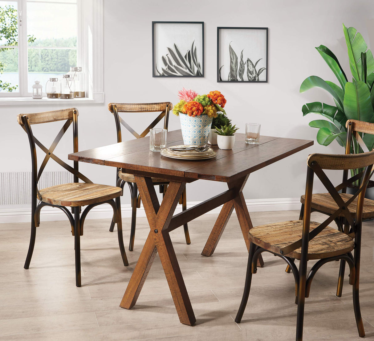 OSP Home Furnishings McKayla Flip-Top Expanding Desk to Dining Table, Distressed Brown Finish OSP Home Furnishings