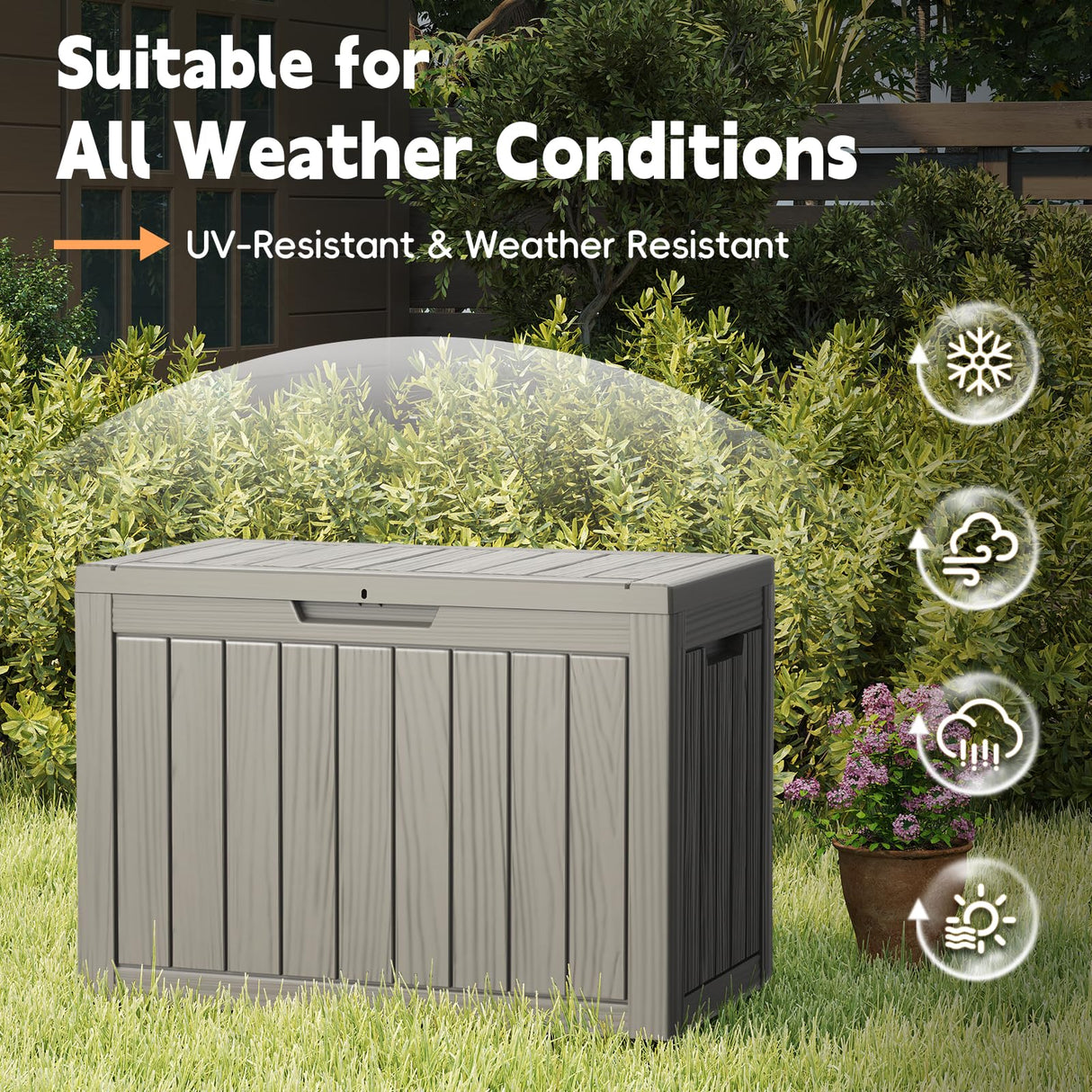 LubanNese Outdoor Storage Box, 50 Gallon Waterproof Resin Deck Box, Storage Bin for Package Delivery, Patio Furniture Cushion, Garden Tools, Pool Accessories, Weatherproof and UV Resistant, Grey LubanNese