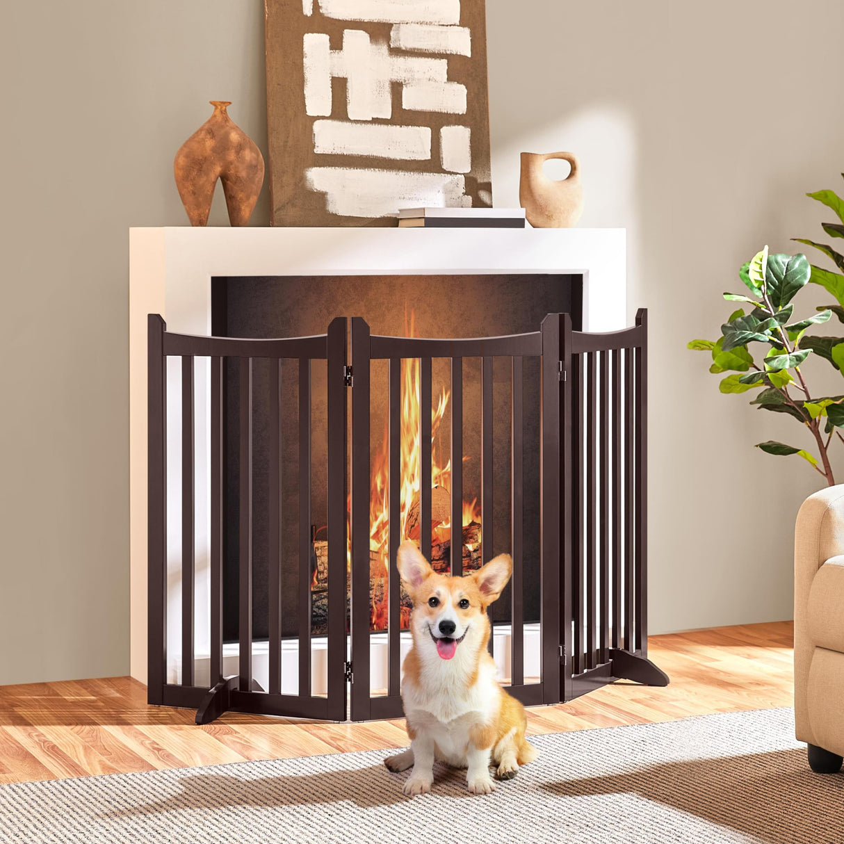 Yaheetech 36" H Extra Tall Freestanding Pet Gate 3-Panel Wooden Dog Fence with 2 Support Feet Folding Dog Gate for Indoor, Stairs, Doorways, Halls, Kitchen Wooden Pet Barrier Espresso, 60" L x 36" H Yaheetech