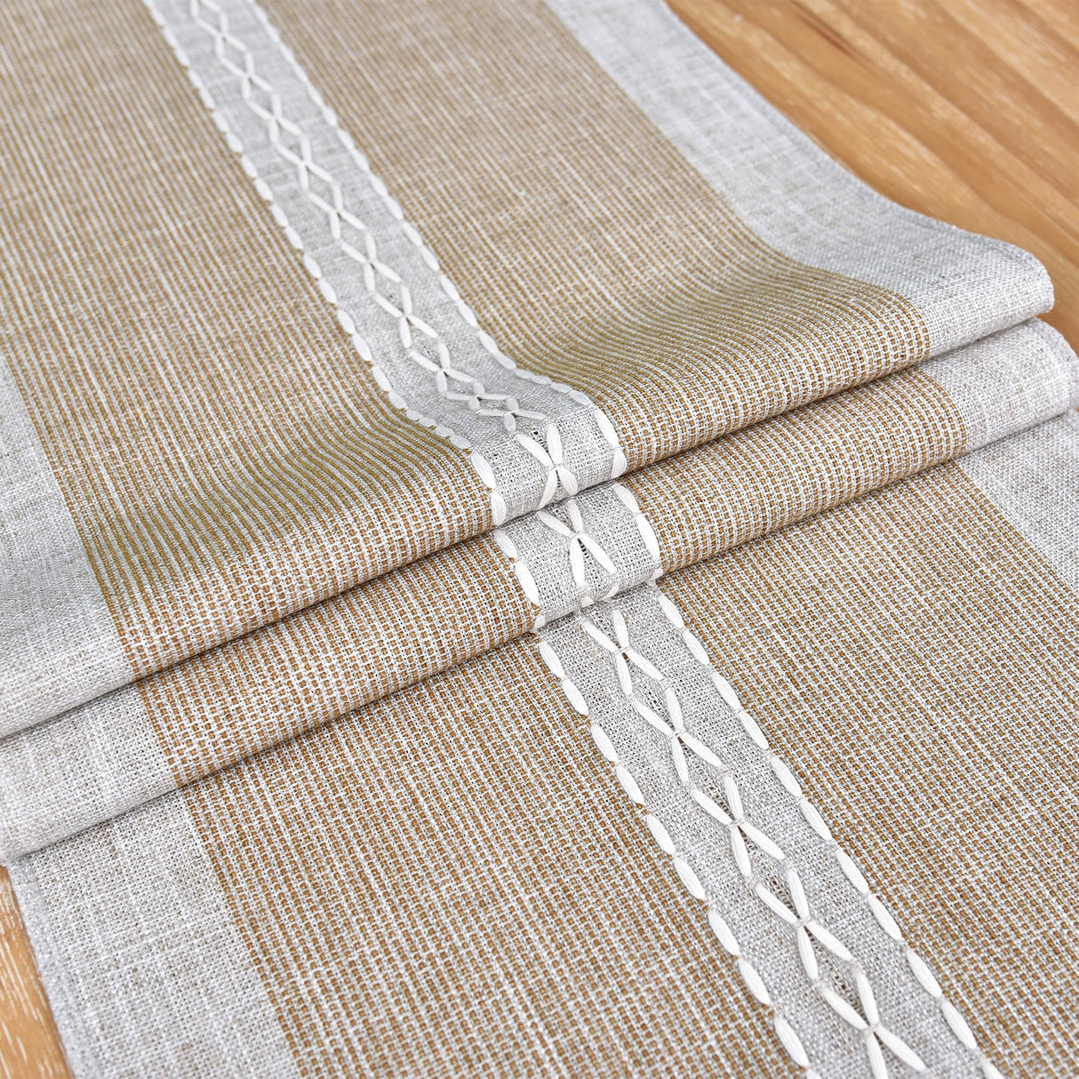 Farmhouse Braided Striped Table Runner Rustic Embroidery Coffee Table Runners for Decorations Weddings Holiday Brown 13x36inch NEWISHER