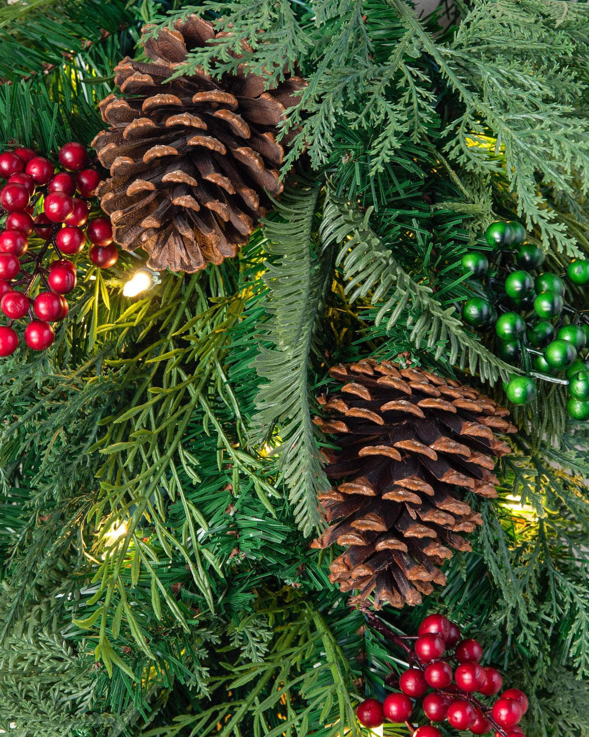 Balsam Hill 34 Inch Premium Prelit Winter Evergreen Holiday Artificial Christmas Wreath with Battery Powered Clear LED Lights Balsam Hill