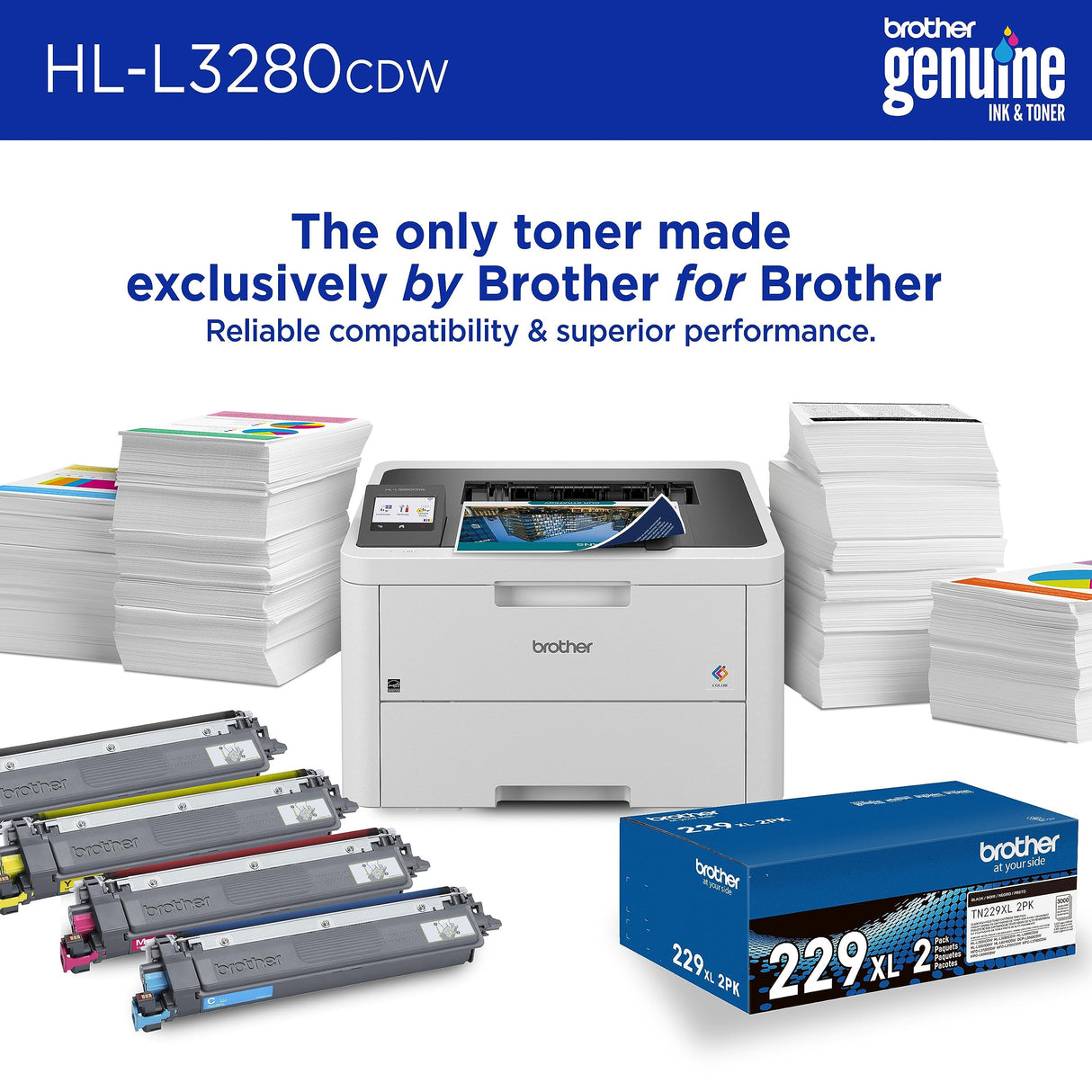 Brother HL-L3280CDW Wireless Compact Digital Color Printer with Laser Quality Output, Duplex, Mobile Printing & Ethernet | Includes 4 Month Refresh Subscription Trial¹, Amazon Dash Replenishment Ready Brother