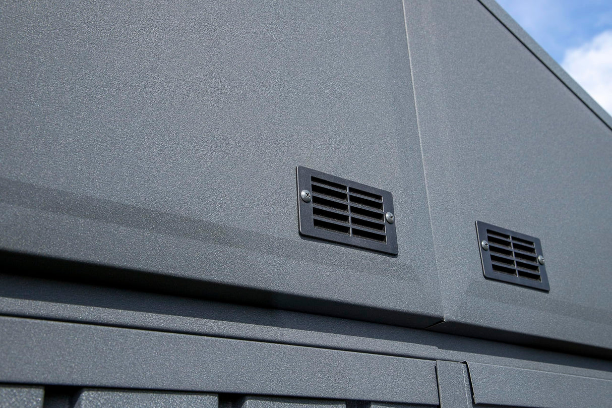 Arrow Shed Elite 8' x 6' Tall Outdoor Steel Storage Shed with High Gable and Lockable Doors Storage Building, Anthracite Arrow