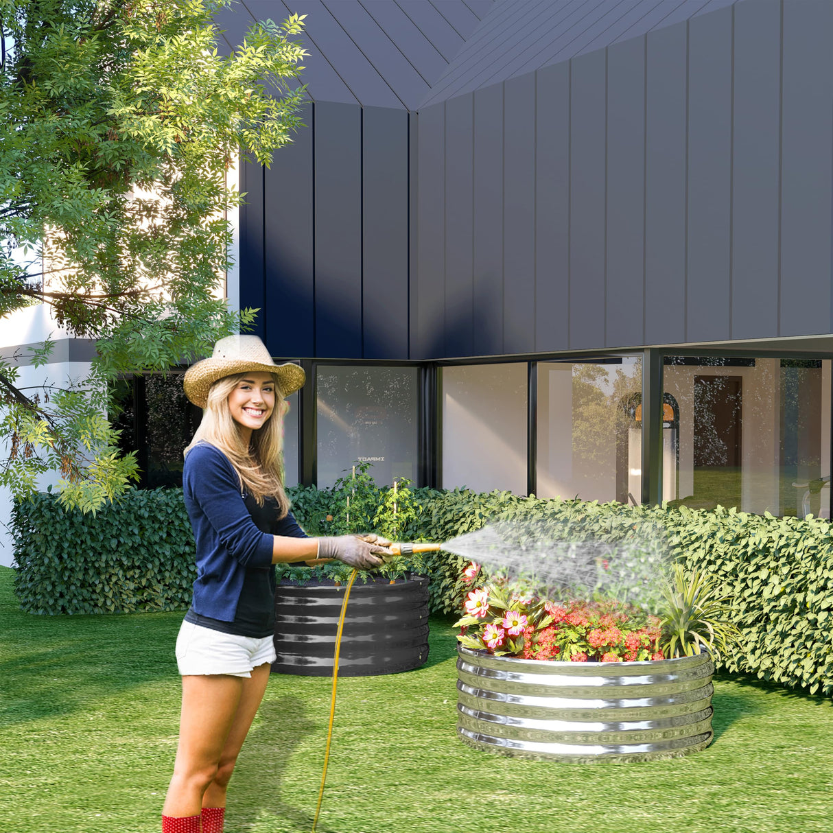 DIIYIV 3PCS 2x2x1FT Galvanized Raised Garden Bed Kit,Vegetable Boxes-Round Metal Flower Box,Large Planter Raised Beds Outdoor Garden for Planting,Fruit,Herb-Sliver DIIYIV