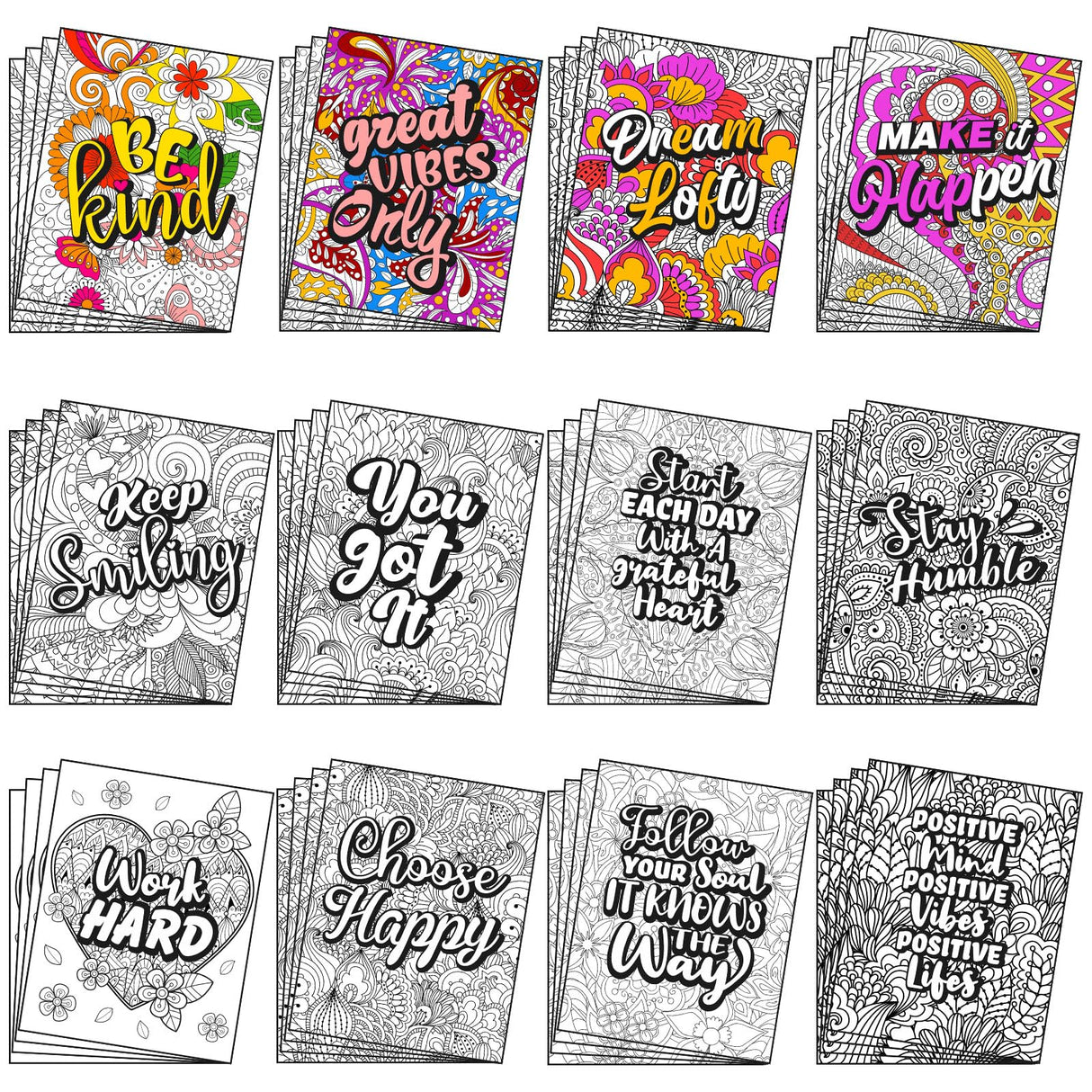 Geyoga 48 Pcs Mandala Coloring Cardstock for Adult Bulk Mandala Patterns Coloring Posters Cards 11 x 8.26'' Inspirational Positive Stress Relieving Activity for Kids Craft Geyoga