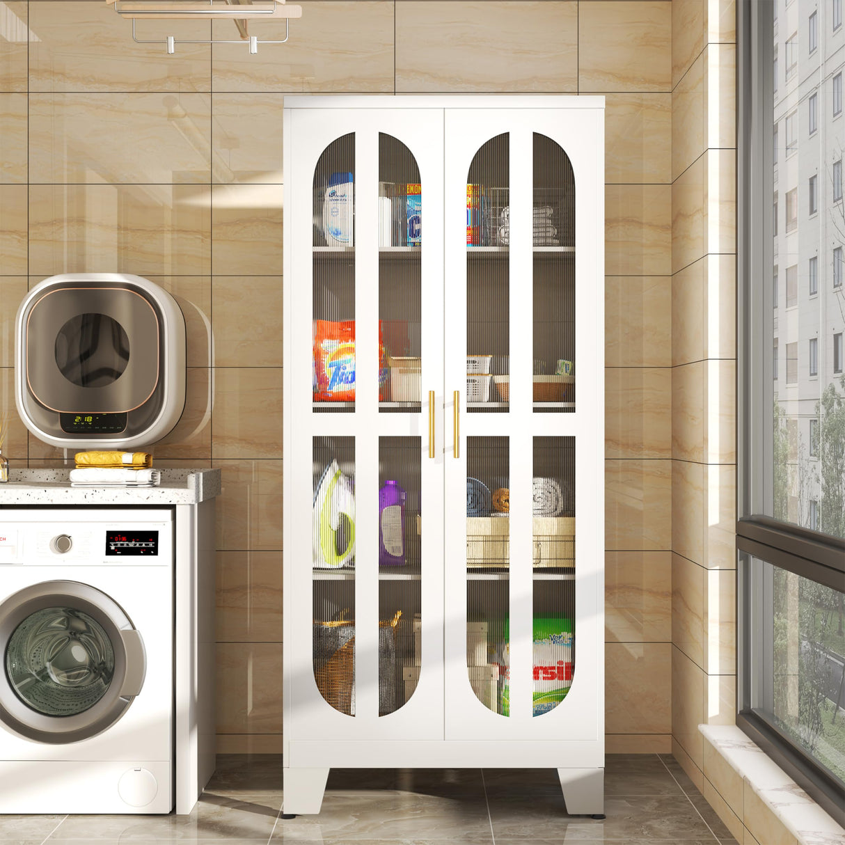 Erosoei Versatile Metal Kitchen Pantry Cabinet with Acrylic Glass Doors and Adjustable Shelves 61.02”H erosoei