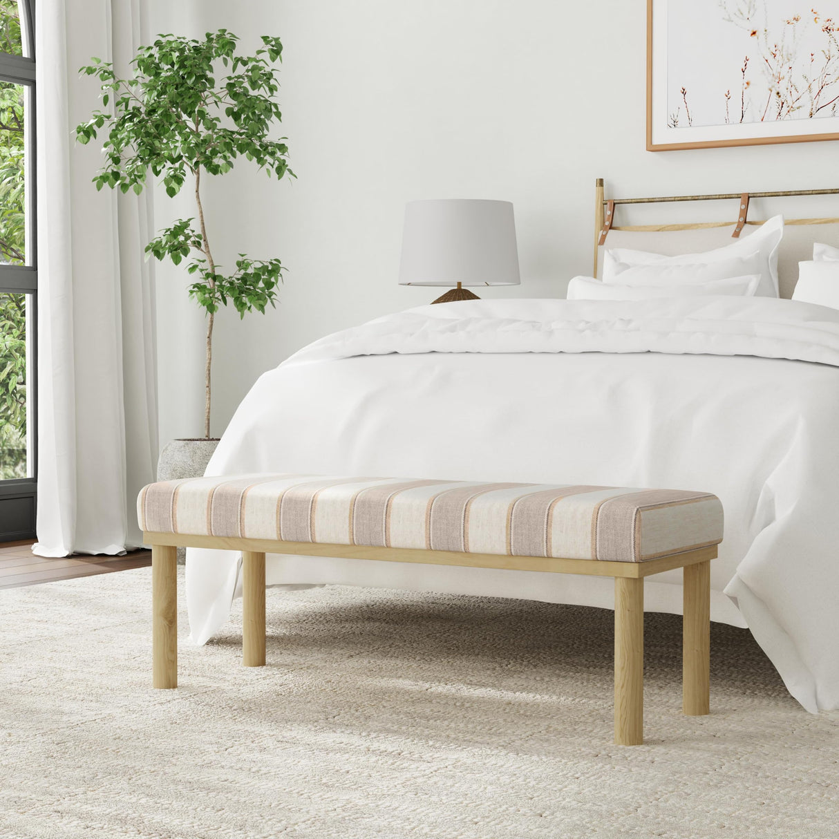 HomePop Oslo Decorative Bench -Wide Tan Stripe HomePop