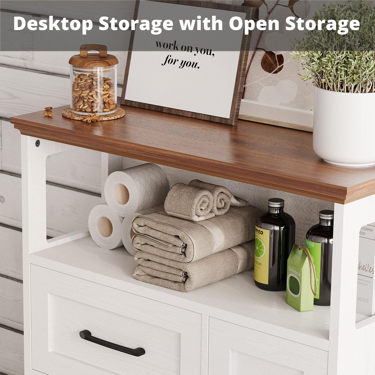 IRONCK Farmhouse Storage Cabinet, Bathroom Floor Cabinet with 4 Drawers & Shelves, 31.5" Wide Kitchen Pantry Cabinet, Adjustable Shelf, Barn Doors, Bathroom, Kitchen,White/Walnut IRONCK