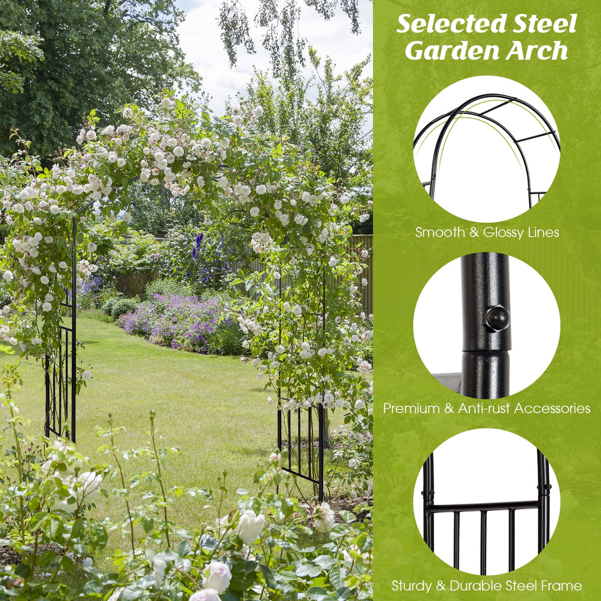 S AFSTAR 7.2Ft/86 Inches Metal Arch, Outdoor Garden Arch for Various Climbing Plant Flower, Wedding Backdrop Stand Arch Arbor for Wedding Garden Bridal Party Festival Decoration, Easy-to-Assemble S AFSTAR