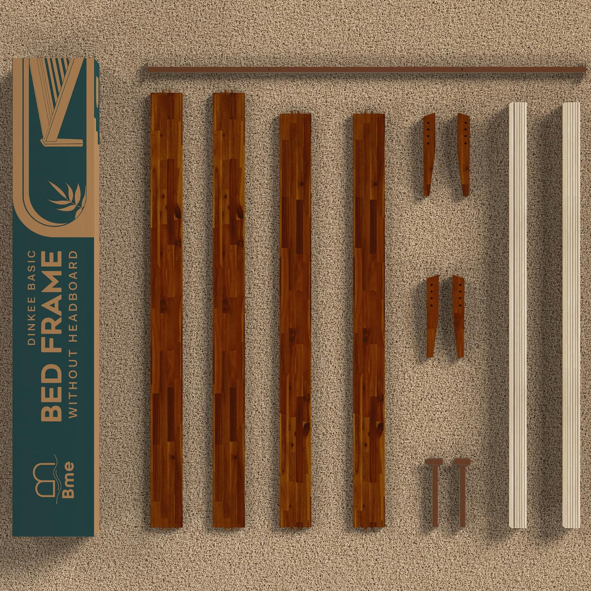 Bme Dinkee 15 Inch Signature Bed Frame Without Headboard - Modern & Minimalist Style with Acacia Wood - 12 Strong Wood Slat Support - Easy Assembly - No Box Spring Neededd - Dark Chocolate, Full Bme