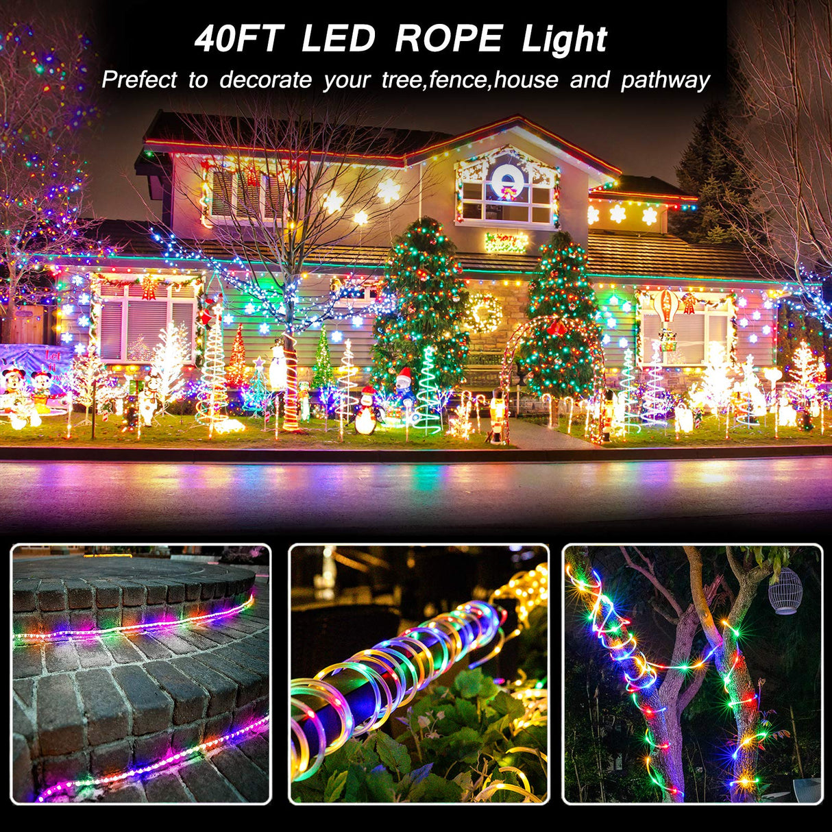 Bebrant LED Rope Lights Battery Operated String Lights-40Ft 120 LEDs 8 Modes Outdoor Waterproof Fairy Lights Dimmable/Timer with Remote for Camping Party Garden Holiday Decoration Bebrant