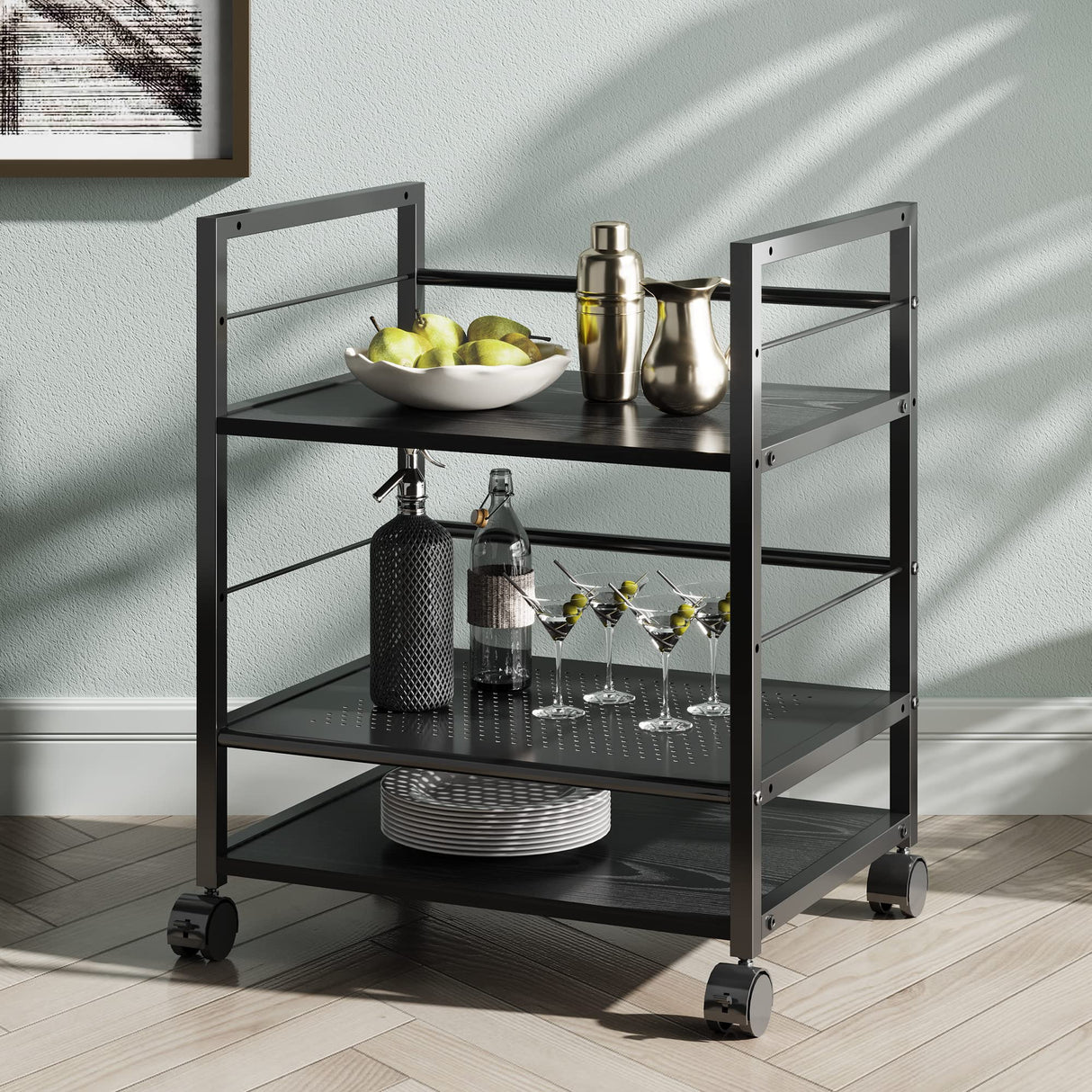 DEVAISE Mobile 3-Shelf Printer Stand with Adjustable Shelves, Modern Printer Cart with Large Storage Space, Printer Stand for Home Office, Black DEVAISE