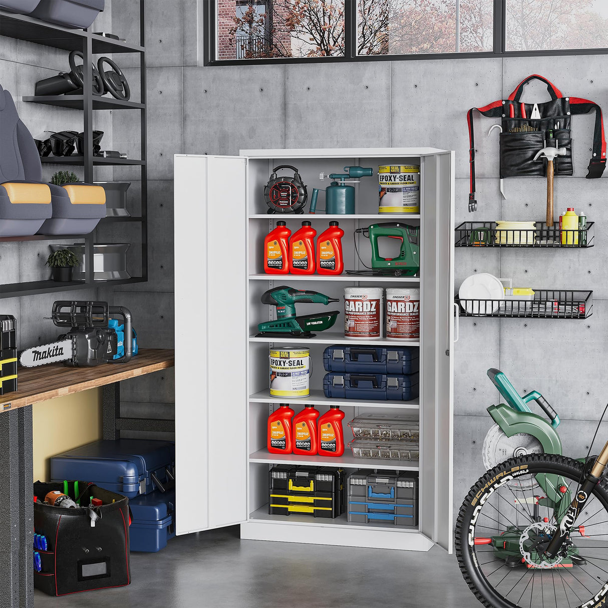 STANI Locking Metal Storage Cabinet with 5 Adjustable Shelves 71”H×32”W×16”D Tall Metal Locker for Office,Home,Garage,Gym,School STANI