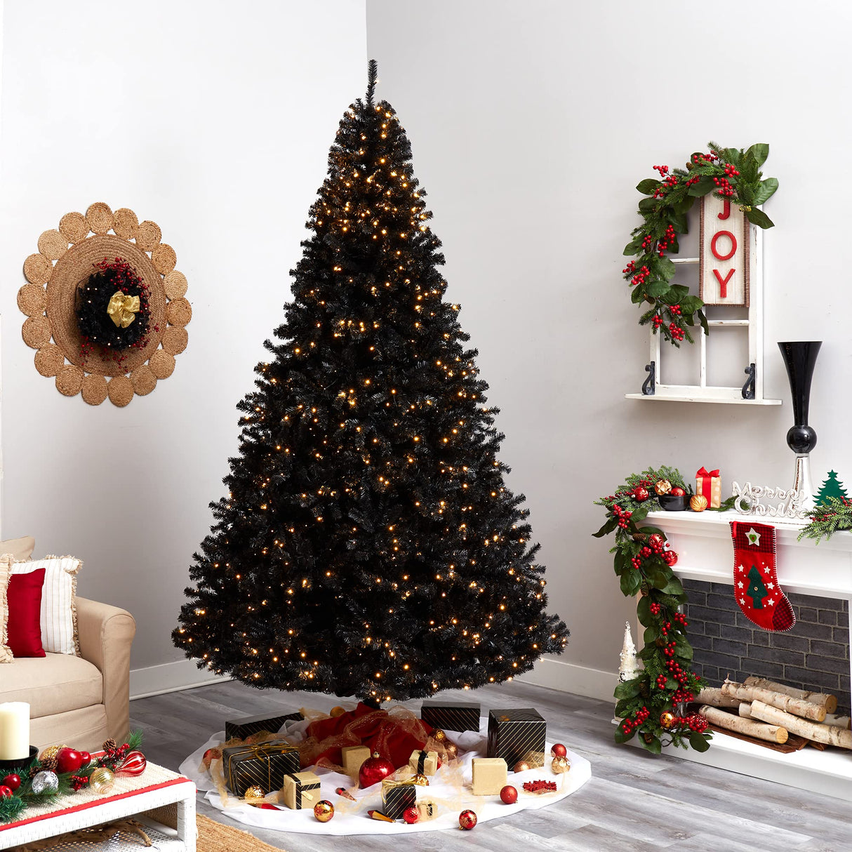Nearly Natural 10ft. Black Artificial Christmas Tree with 950 Clear LED Lights and 3056 Tips Nearly Natural