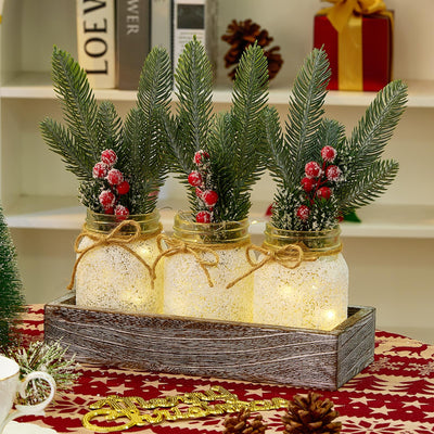 KIVIVO Christmas Centerpieces for Tables, Table Decor with Mason Jar, Flowers Picks, Farmhouse Wood Tray, 23 Pcs Christmas Winter Table Decorations Centerpieces, Xmas Holiday, Kitchen, Dining Decor