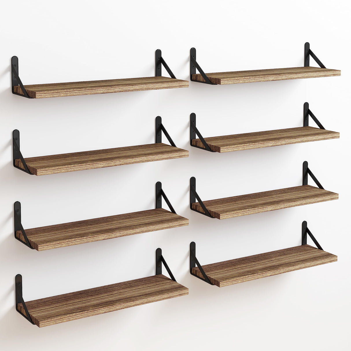 Fixwal Floating Shelves Width 4.7in Rustic Wood Wall Shelves Set of 8, Wall Shelves for Bedroom, Living Room, Kitchen, Bathroom, Office Decor and Plants Display (Carbonized Black) Fixwal