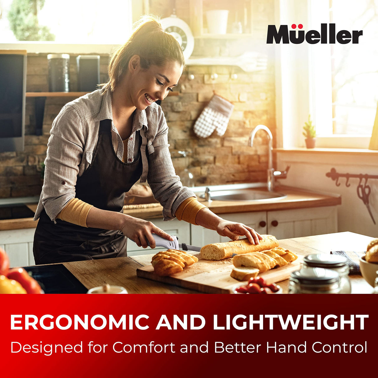 Mueller Ultra-Carver Electric Knife for Carving Meats, Poultry, Bread, Crafting Foam. Stainless Steel Blades, Powerful Motor, Ergonomic Handle, One-Touch On/Off Button, Serving Fork Included, White Mueller