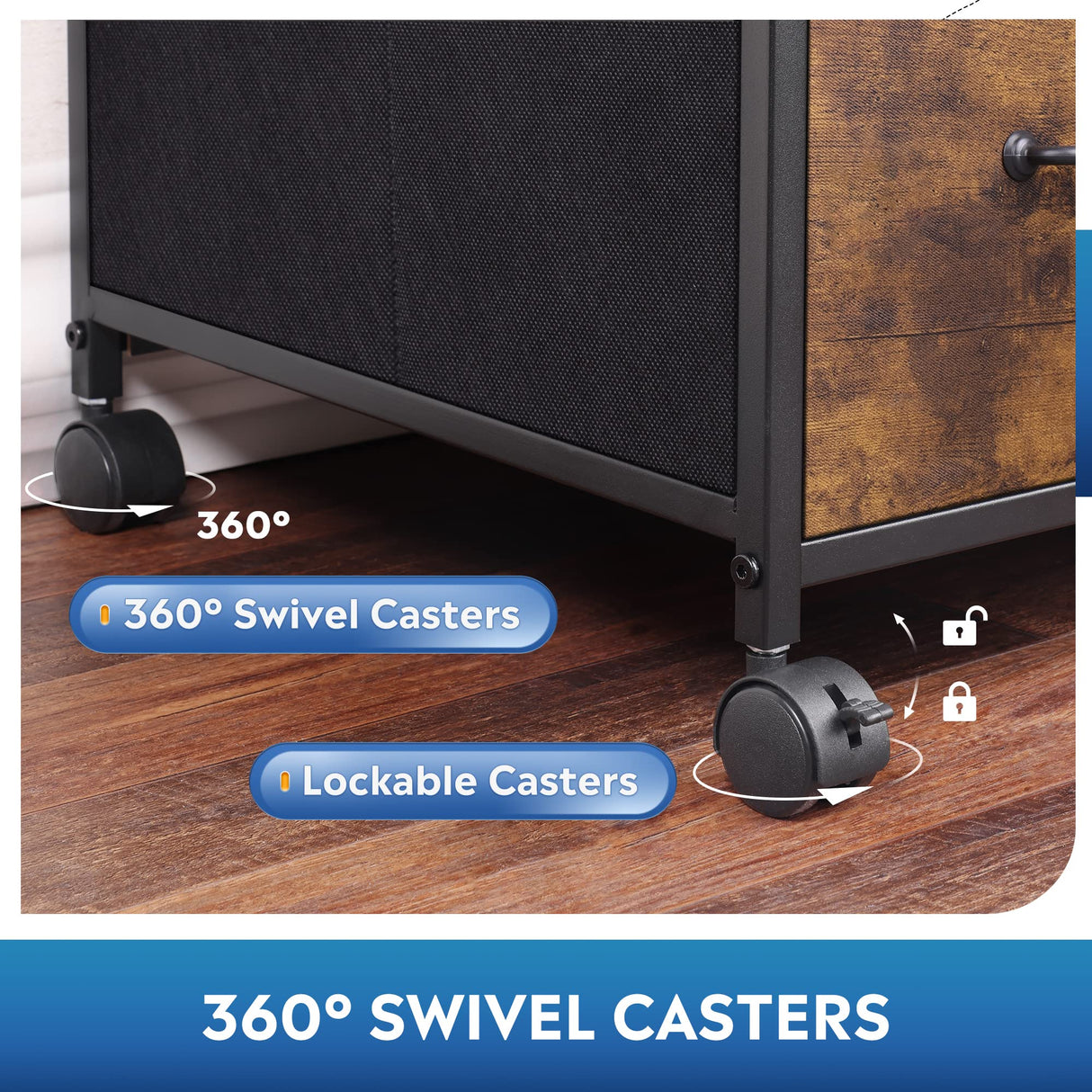 DEVAISE 3 Drawer Mobile File Cabinet, Rolling Printer Stand with Open Storage Shelf, Fabric Lateral Filing Cabinet fits A4 or Letter Size for Home Office, Rustic Brown Wood Grain Print DEVAISE