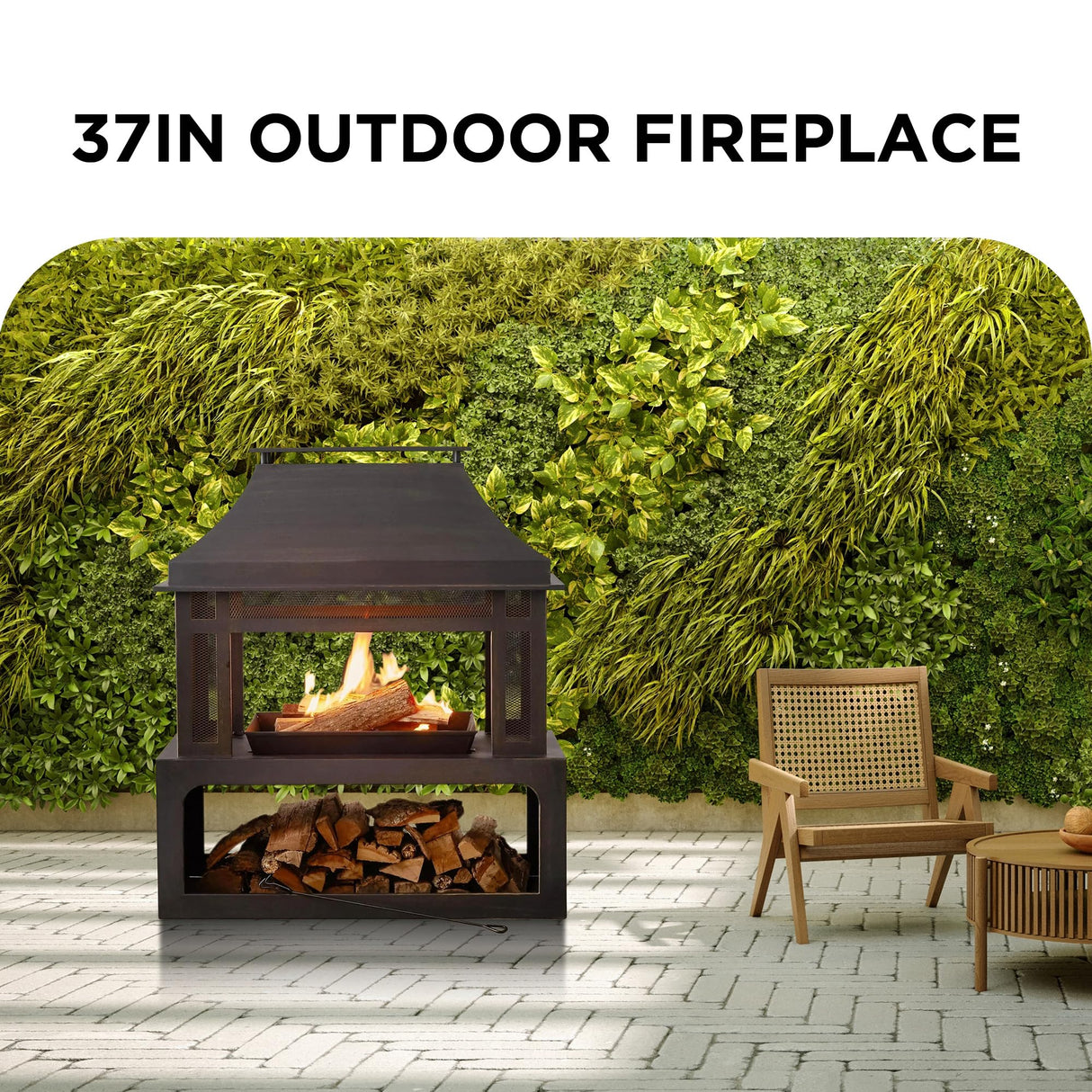 Red Mountain Valley 37in Outdoor Wood Burning Fireplace,2-in-1 Large Fire Pit with Log Grate and Poker for Outside,Outdoor Chimney Fireplace with Firewood Racks Storage for Patio, Garden and Backyard RED MOUNTAIN VALLLEY